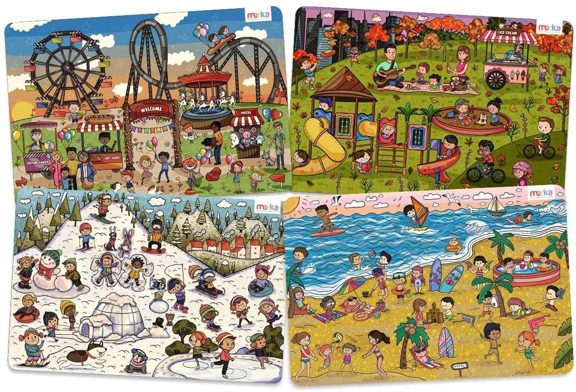 merka The Park, The fair, The Beach, and The Ski Slope Fun Activities - 4 Pack Educational Non-Slip Silicone Placemats (GameStop)