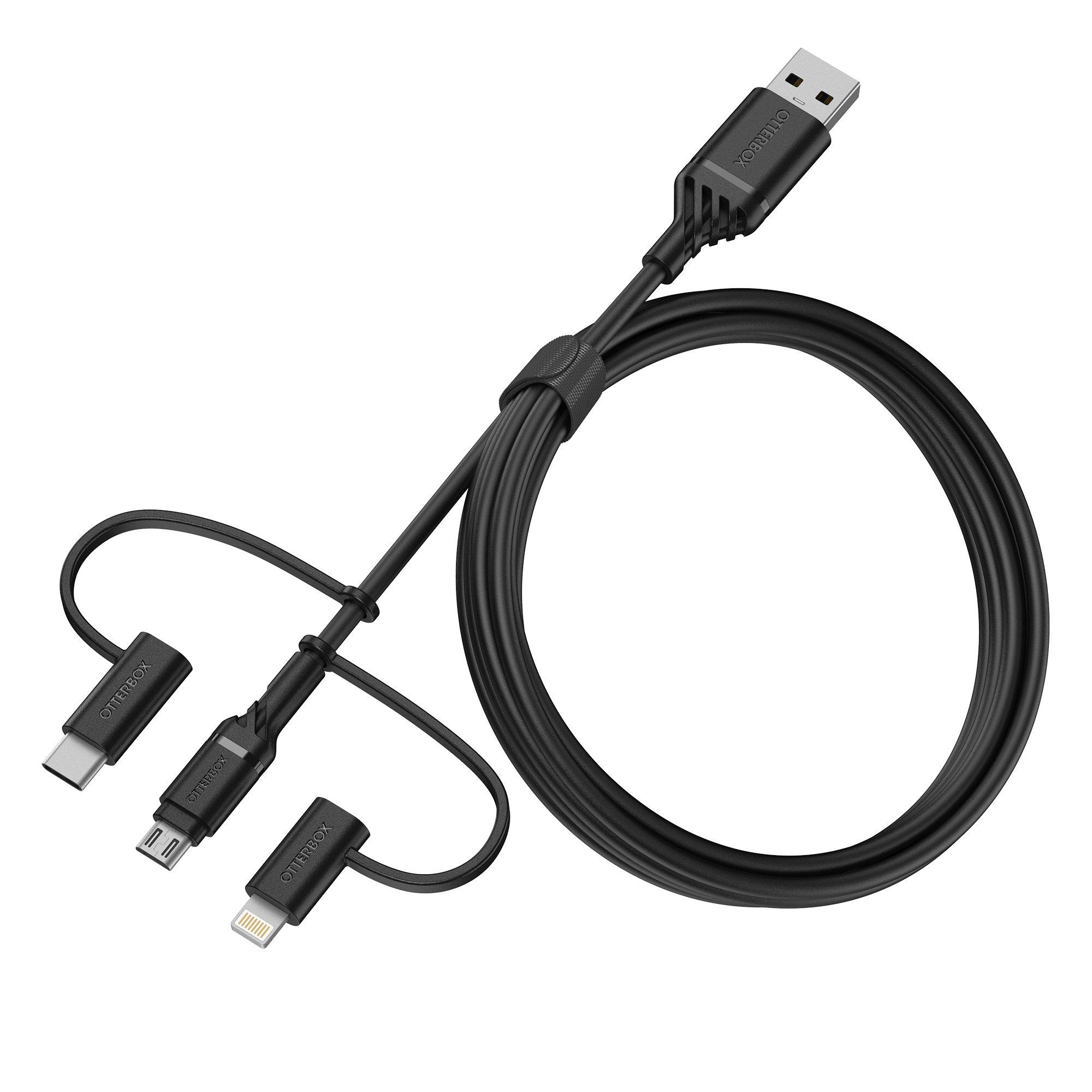 OtterBox Standard 3-in-1 Cable for Lightning, USB-C and Micro-USB Devices 1m, Black (GameStop)