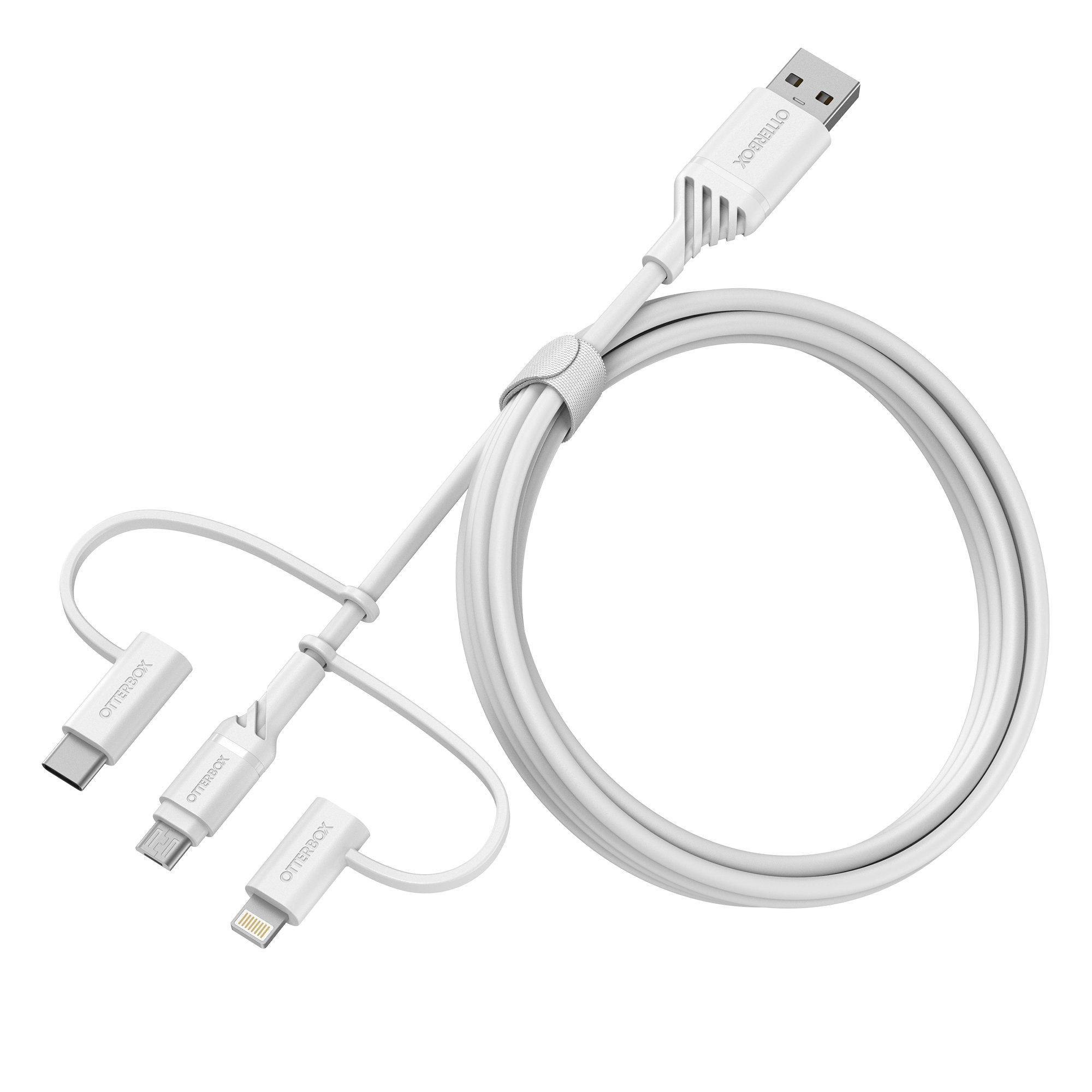 OtterBox Standard 3-in-1 Cable for Lightning, USB-C and Micro-USB Devices 1m, White (GameStop)