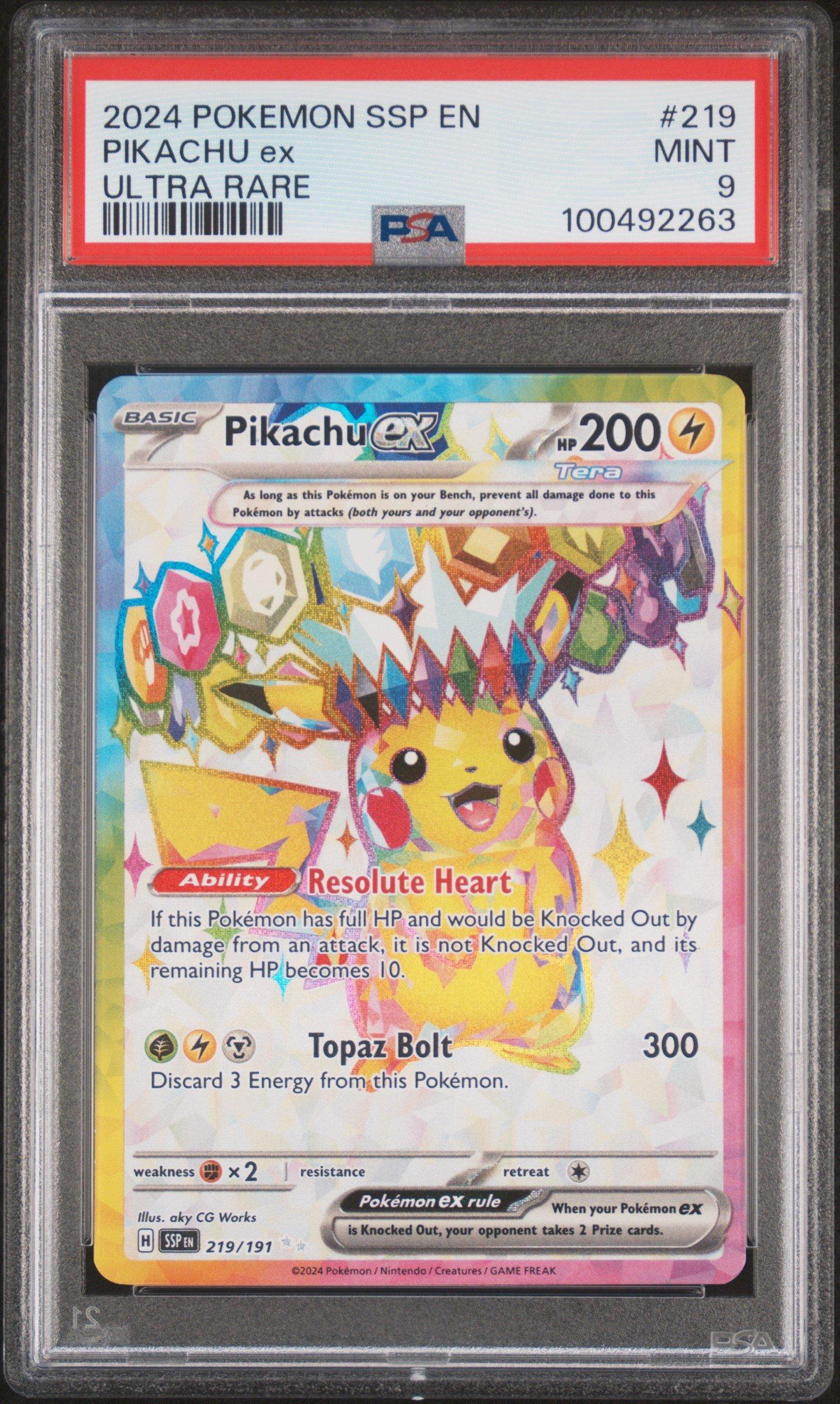 2024 Pokemon Ssp En Surging Sparks 219 Pikachu Ex Ultra Rare PSA 9