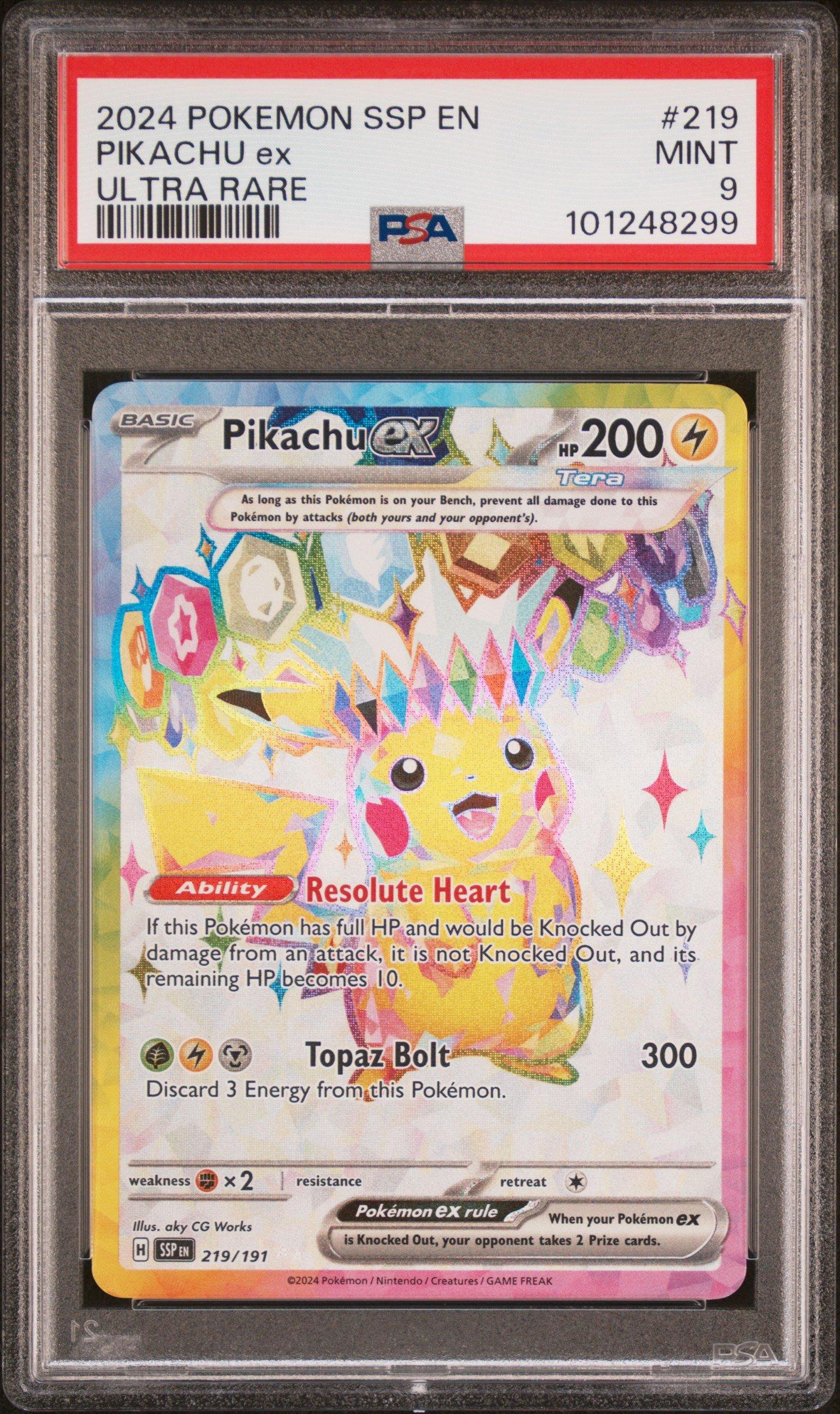 2024 Pokemon Ssp En Surging Sparks 219 Pikachu Ex Ultra Rare PSA 9