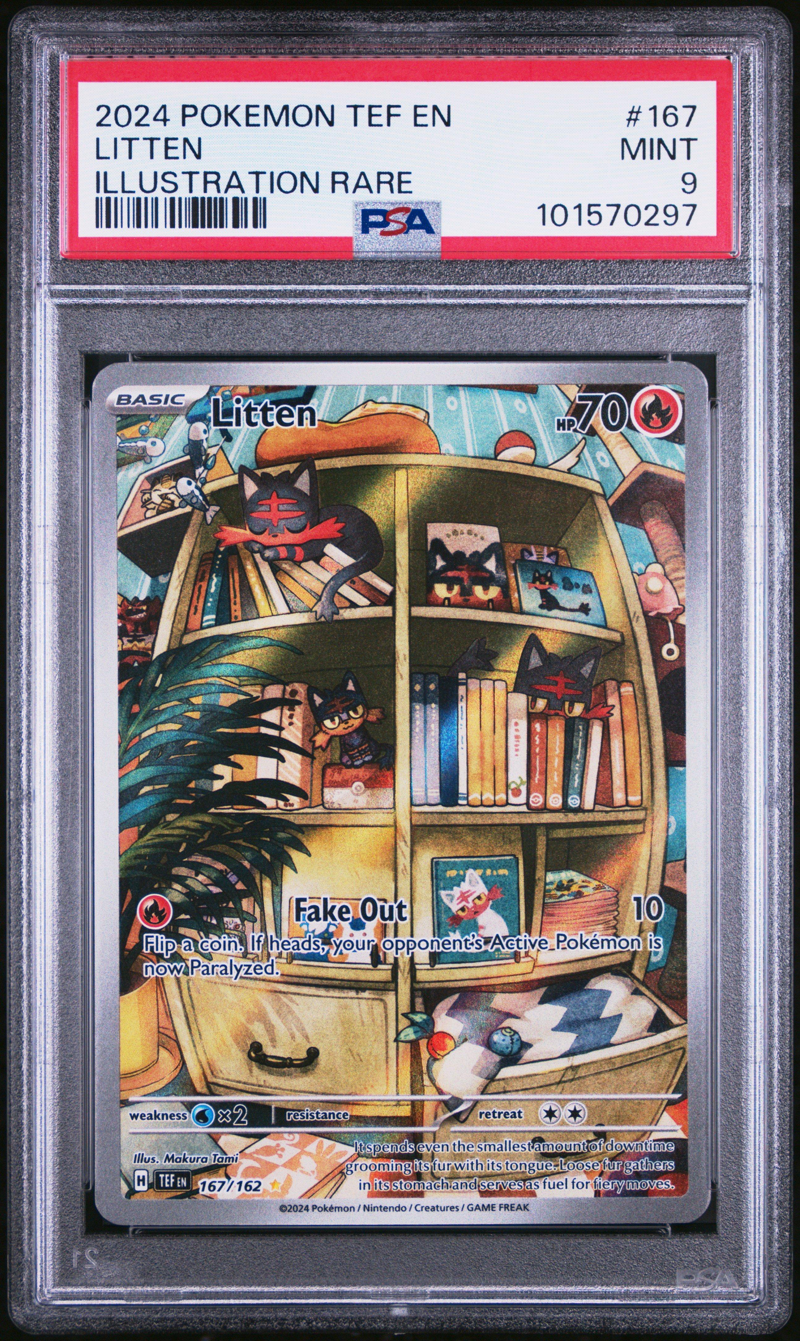 2024 Pokemon Tef En Temporal Forces 167 Litten Illustration Rare PSA 9