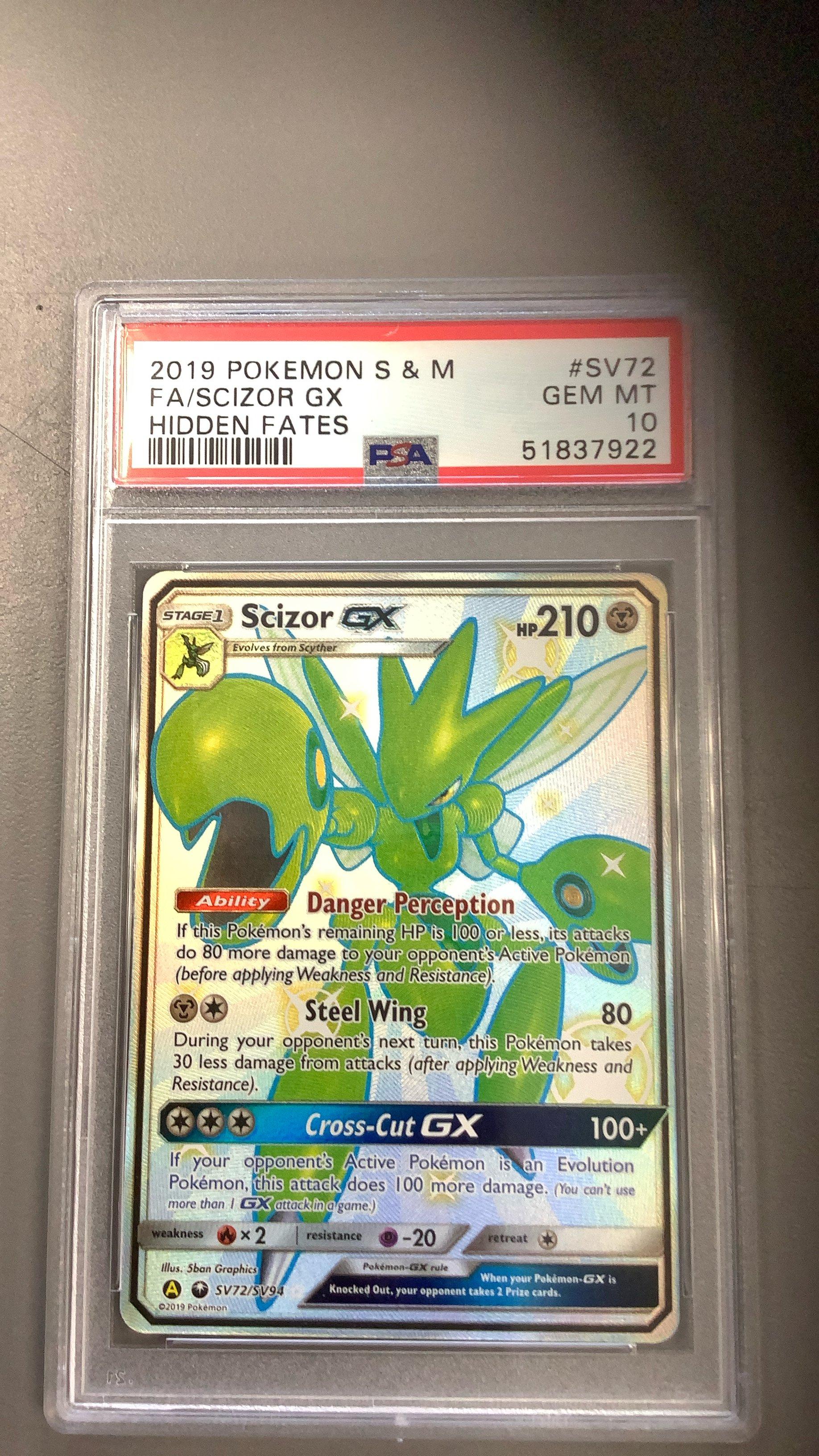 2019 Pokemon Sun Moon Hidden Fates Sv72 Full Art Scizor Gx PSA 10