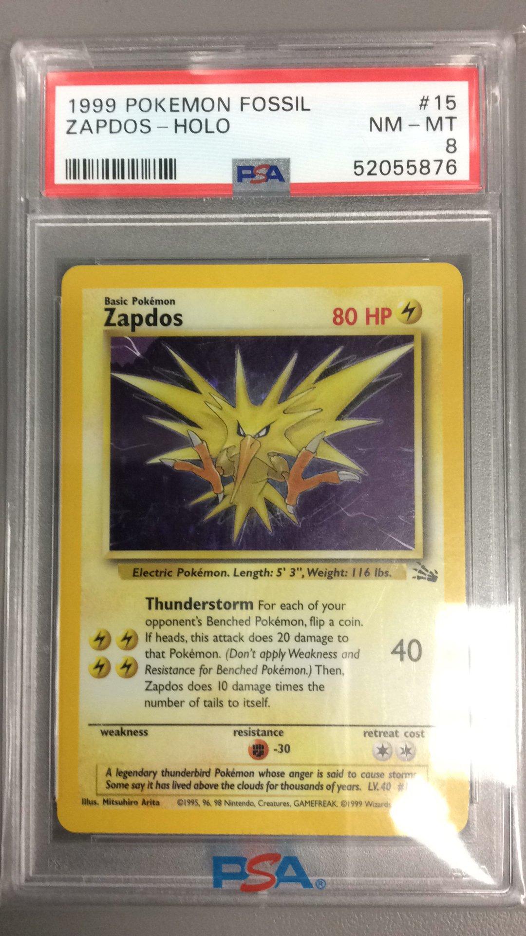 1999 Pokemon Fossil 15 Zapdos Holo PSA 8 GameStop