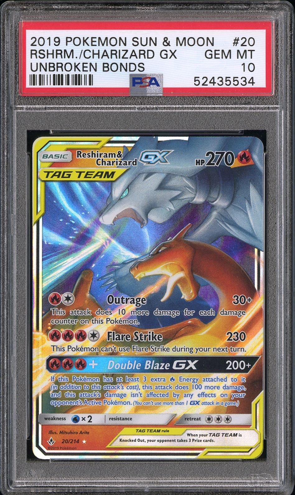 Pokemon Sun Moon Unbroken Bonds Reshiram Charizard Gx Psa