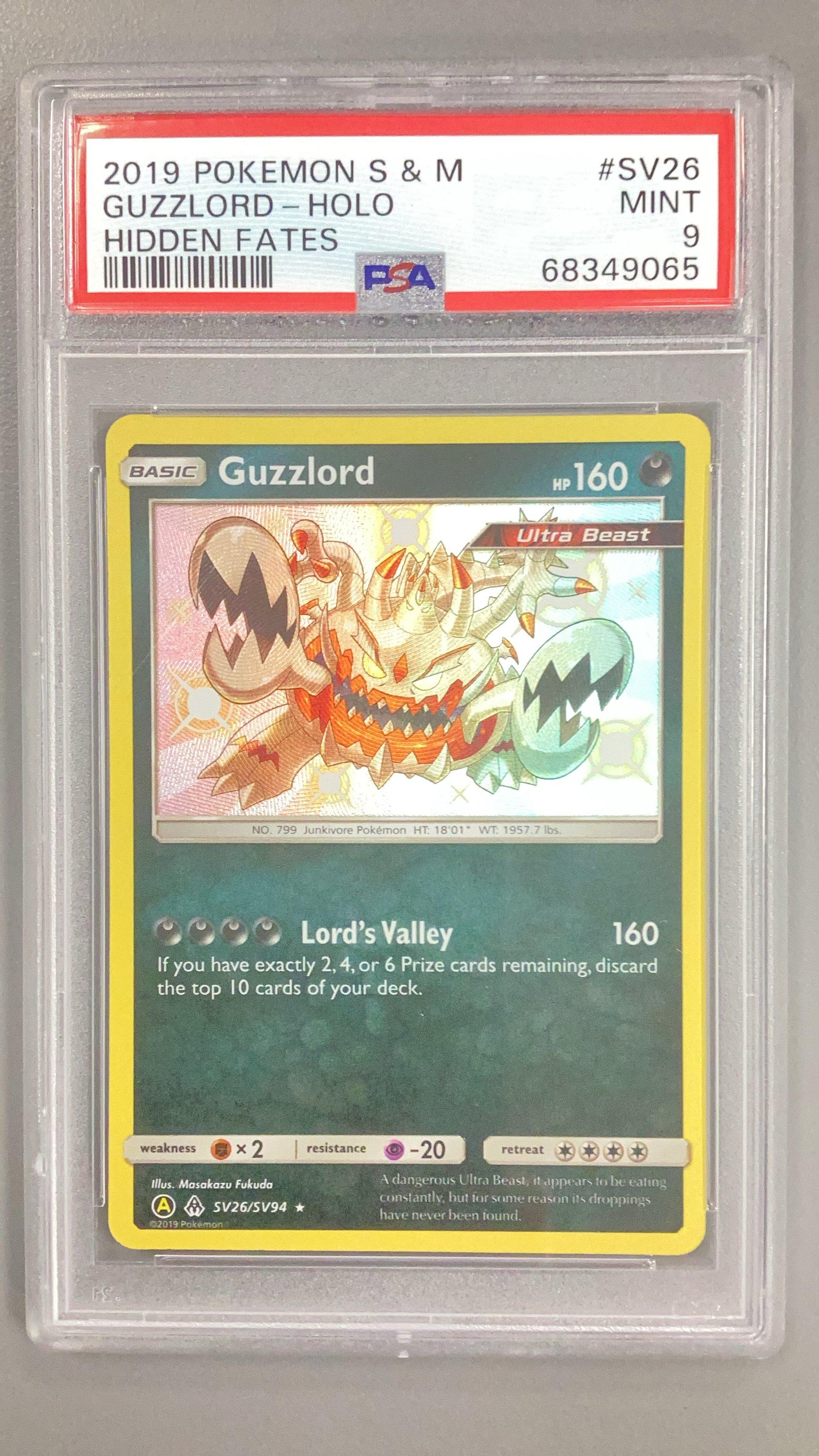 2019 Pokemon Sun Moon Hidden Fates Sv26 Guzzlord Holo PSA 9 GameStop