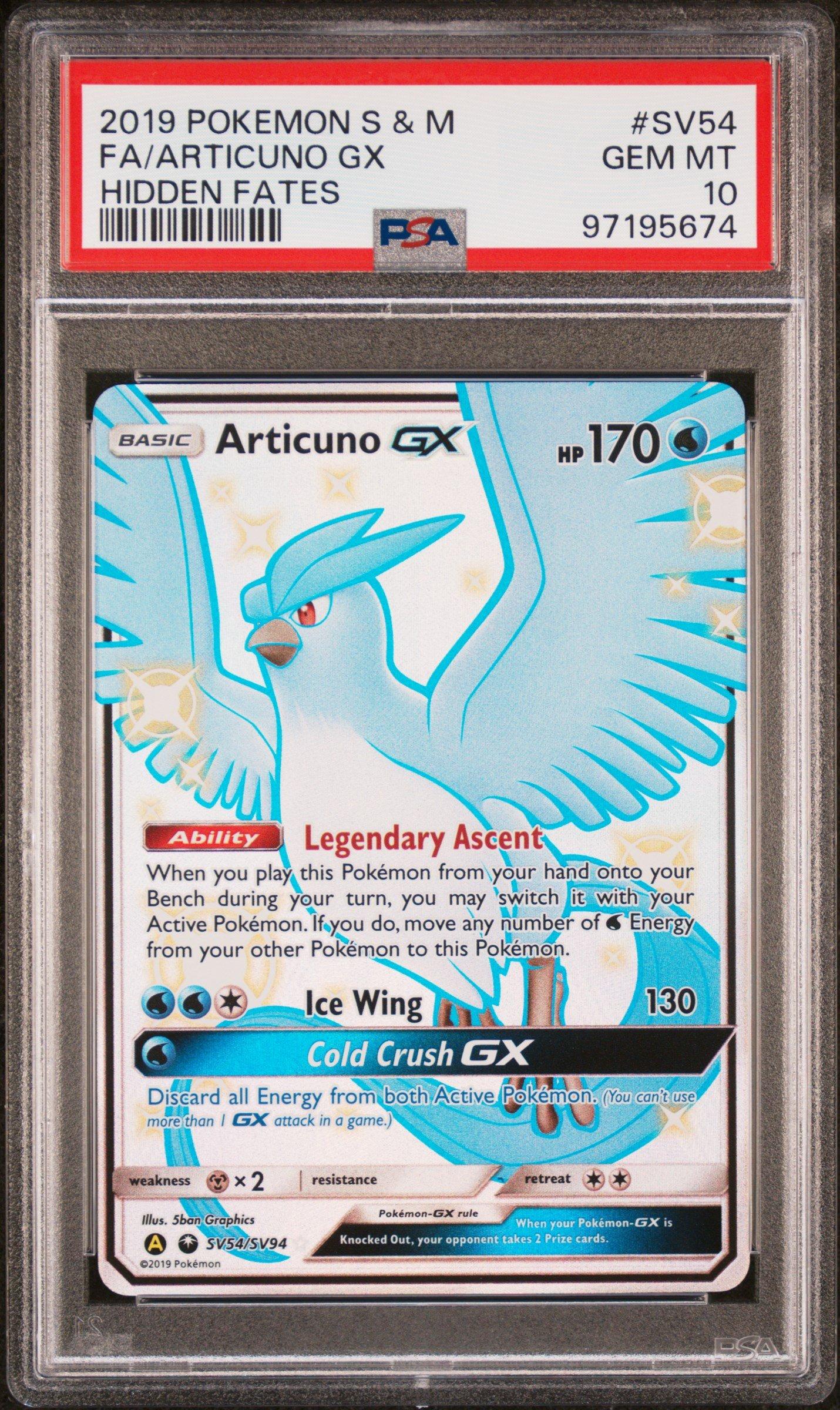 2019 Pokemon Sun Moon Hidden Fates Sv54 Full Art Articuno Gx PSA 10