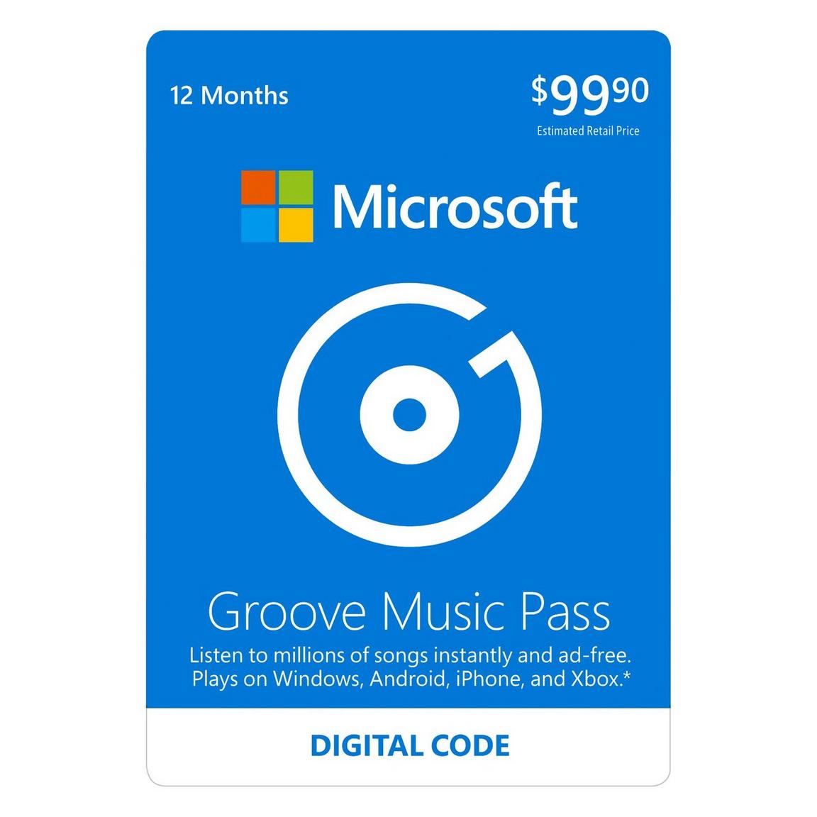Microsoft Groove Music Pass 12 Month Subscription