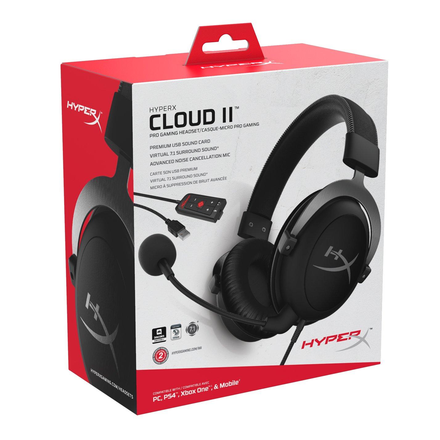  HyperX Cloud II - Gaming Headset, 7.1 Surround Sound, Memory  Foam Ear Pads, Durable Aluminum Frame, Detachable Microphone, Works with  PC, PS5, PS4, Xbox Series X