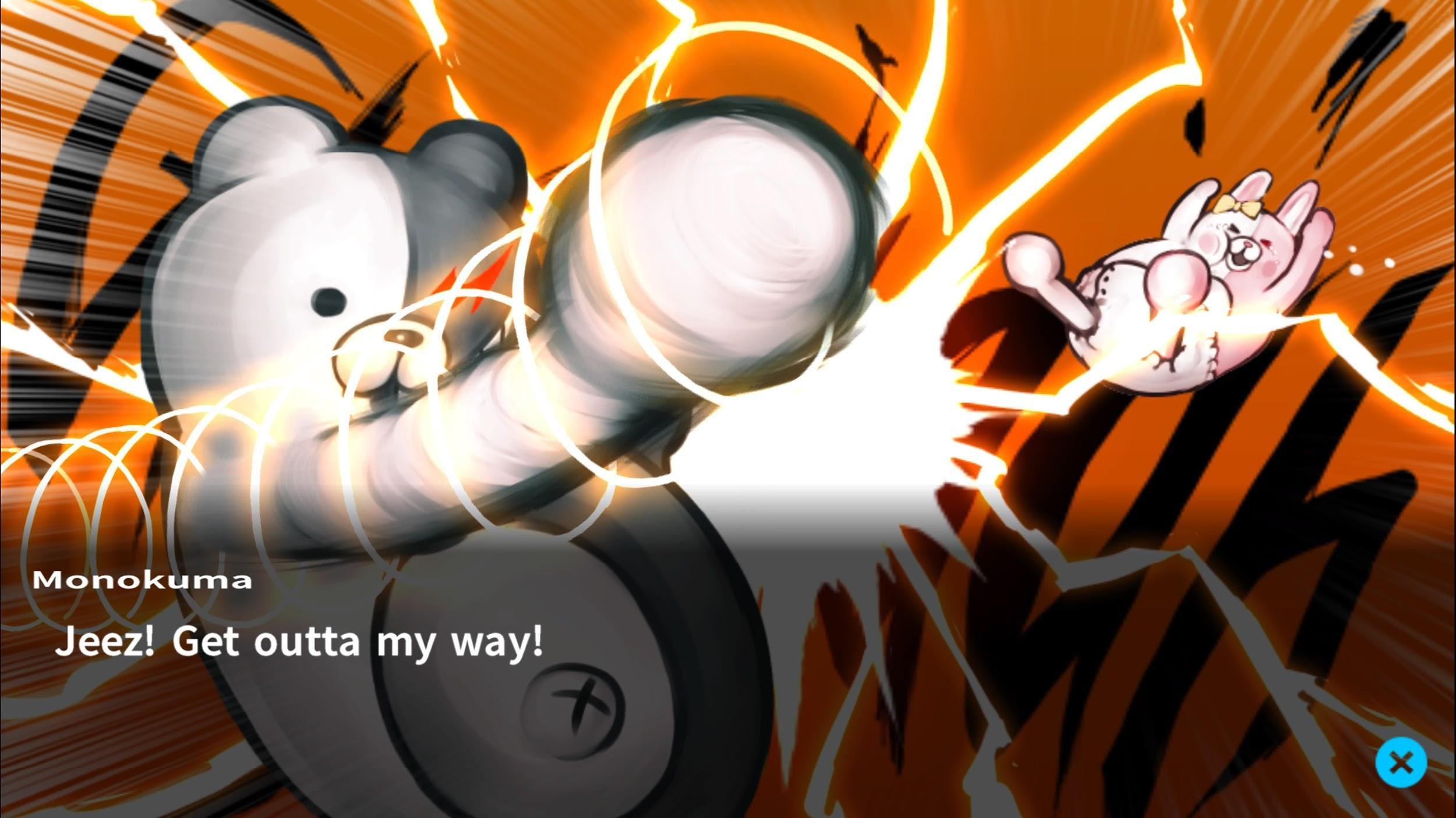 Monokuma beating Monomi with a Corkscrew Attack