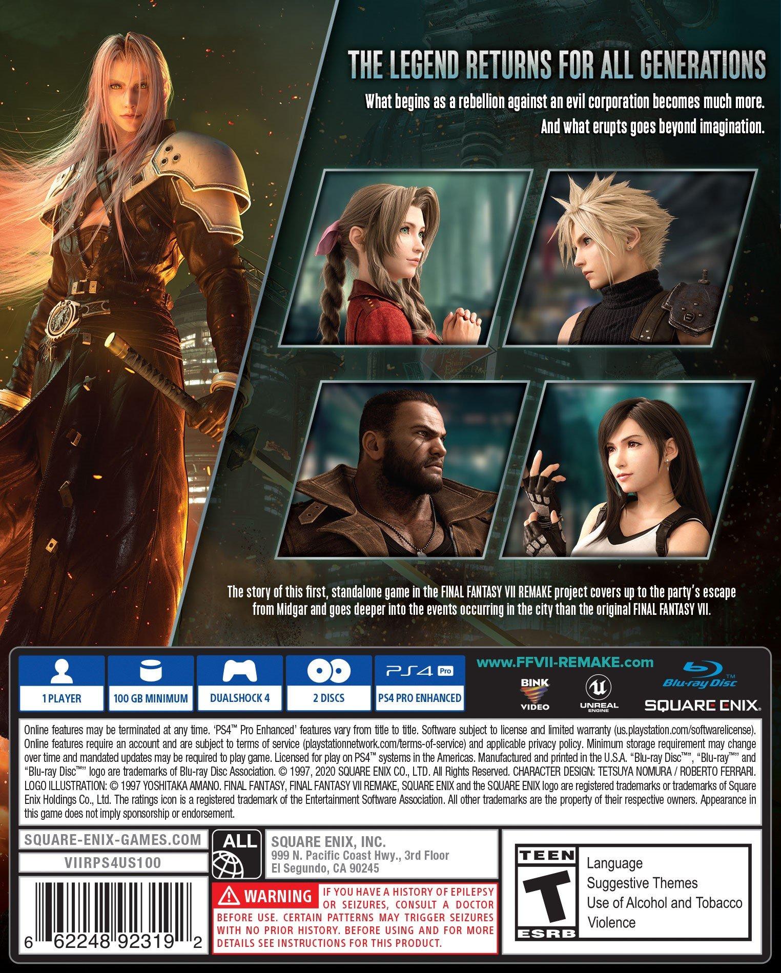 final fantasy 7 remake price ps4