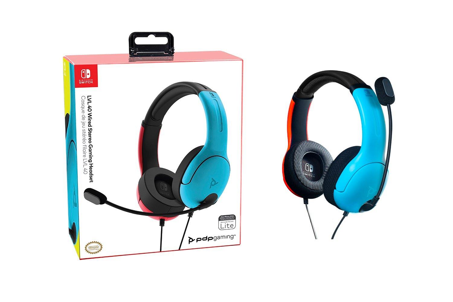 nintendo switch lvl40 neon blue and neon red wired stereo headset