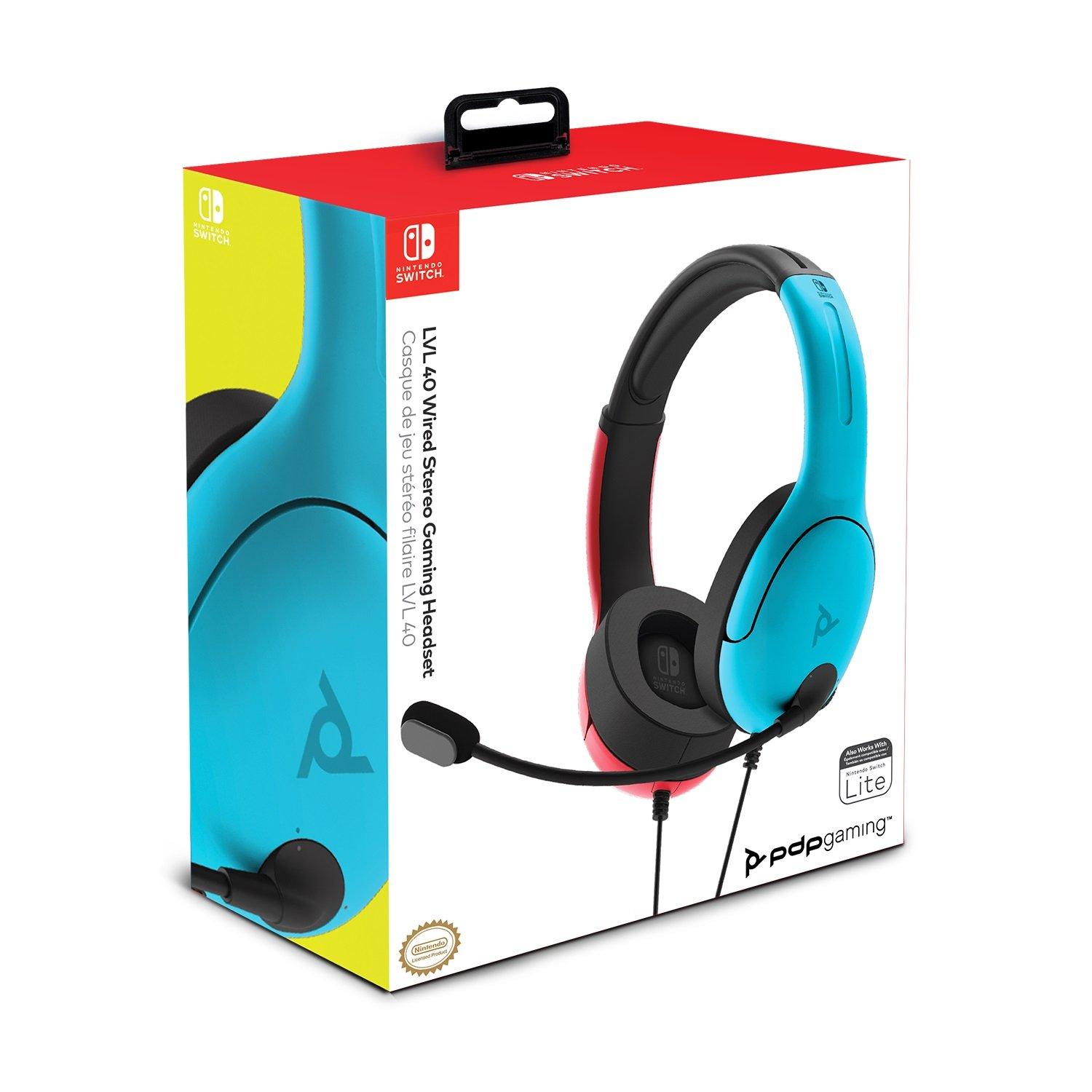 nintendo switch lvl40 neon blue and neon red wired stereo headset