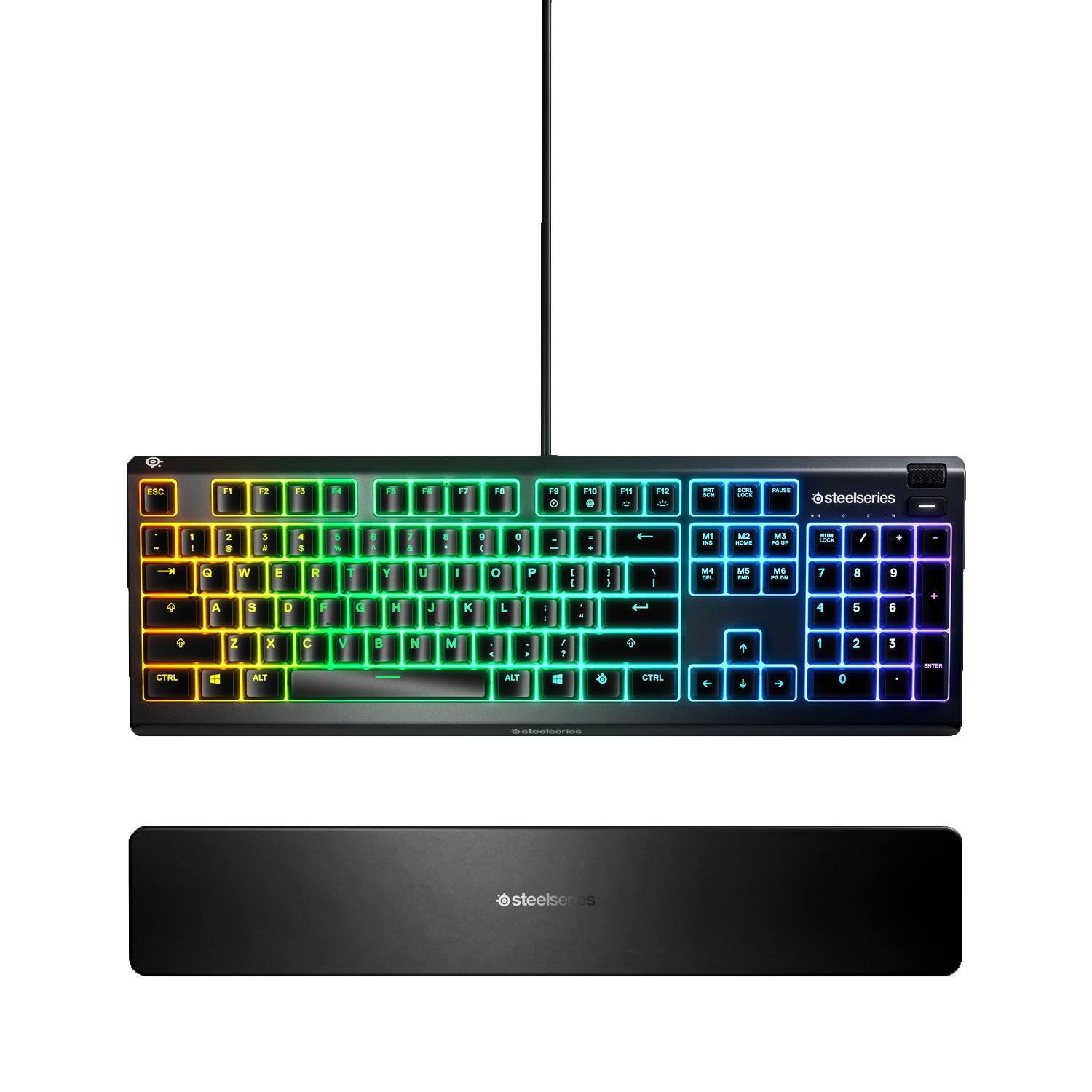 SteelSeries Apex 3 RGB Gaming Keyboard – 10-Zone RGB Illumination – IP32  Water Resistant – Premium Magnetic Wrist Rest (Whisper Quiet Gaming Switch)