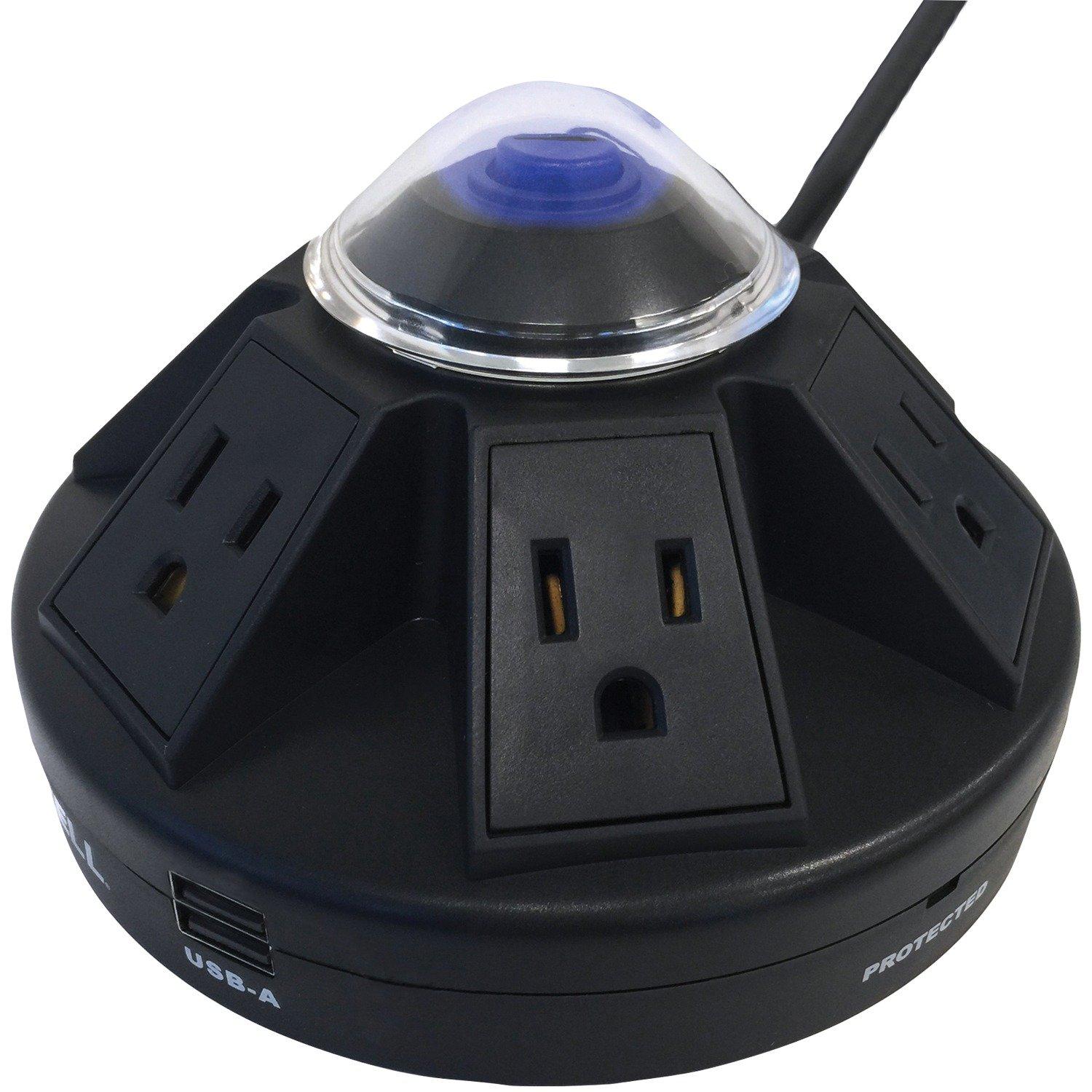 Powramid 6Outlet Power Center with Surge Protection and USB Black