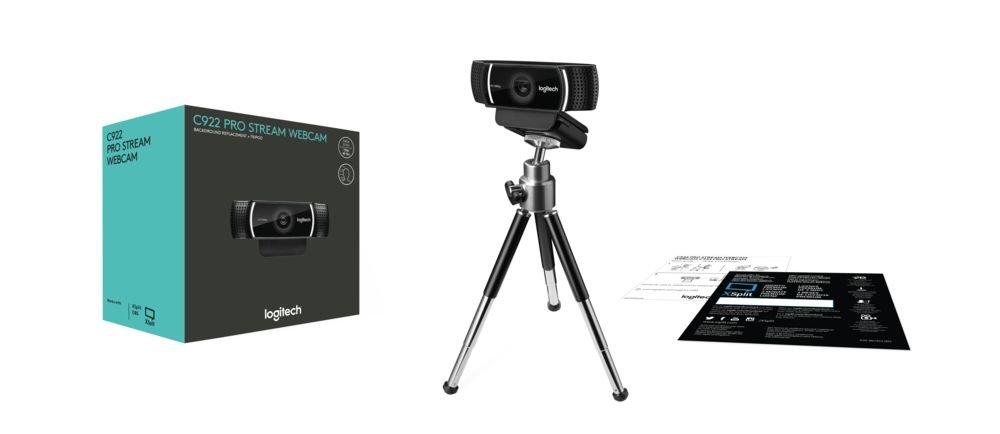 Logitech C922 Pro Stream Webcam with Tripod and Mounting Clip 