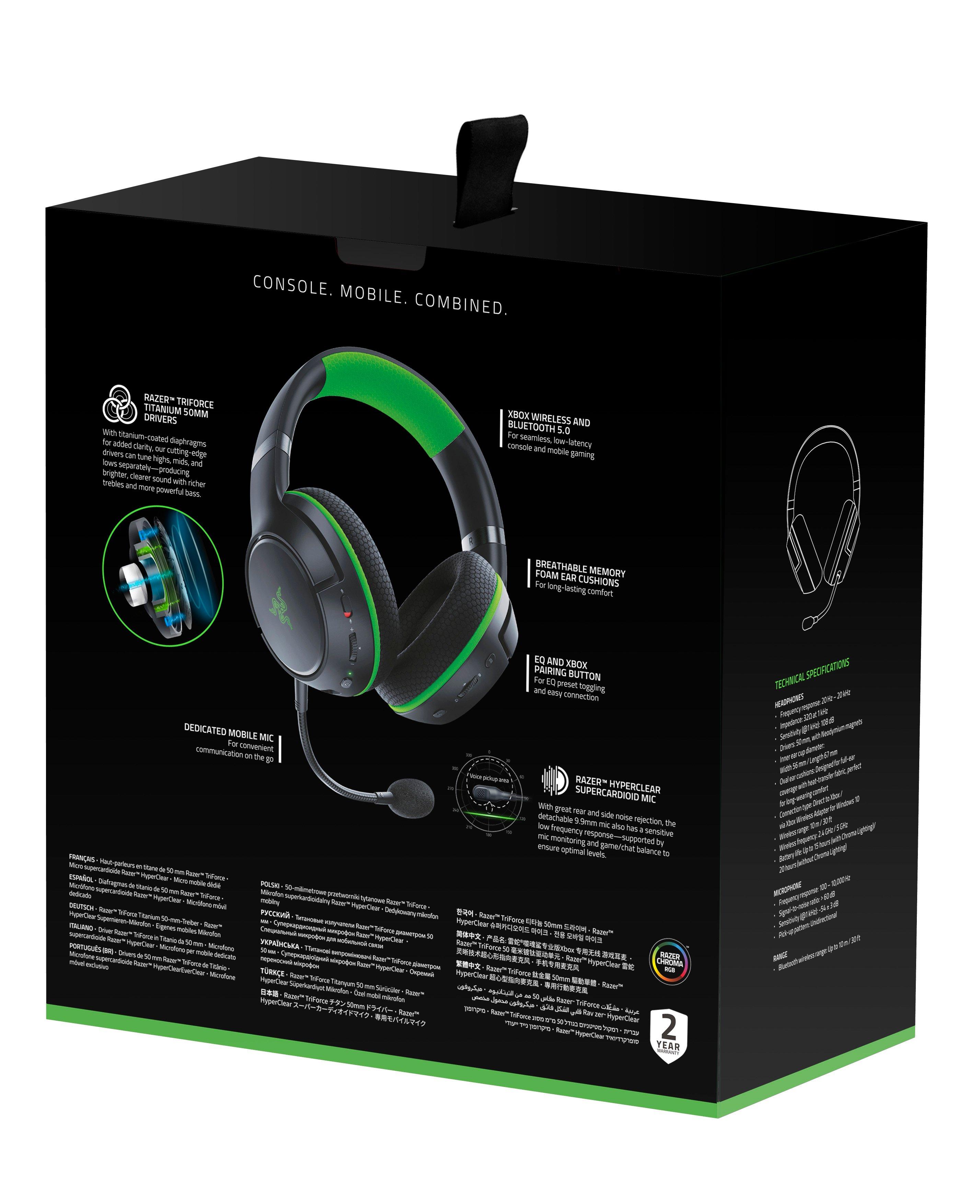  Razer Kaira Pro Wireless Gaming Headset for Xbox Series X  S:  TriForce Titanium 50mm Drivers - Supercardioid Mic Dedicated Mobile EQ and  Pairing Bluetooth 5.0 Black : Todo lo demás