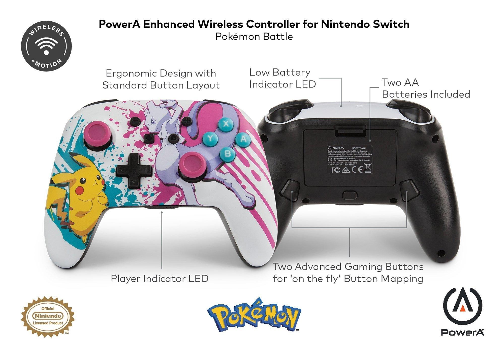 PowerA Wireless Nintendo Switch Controller - Mario Joy, AA Battery Powered  (Battery Included), Pro Controller for Switch, Advanced Gaming Buttons