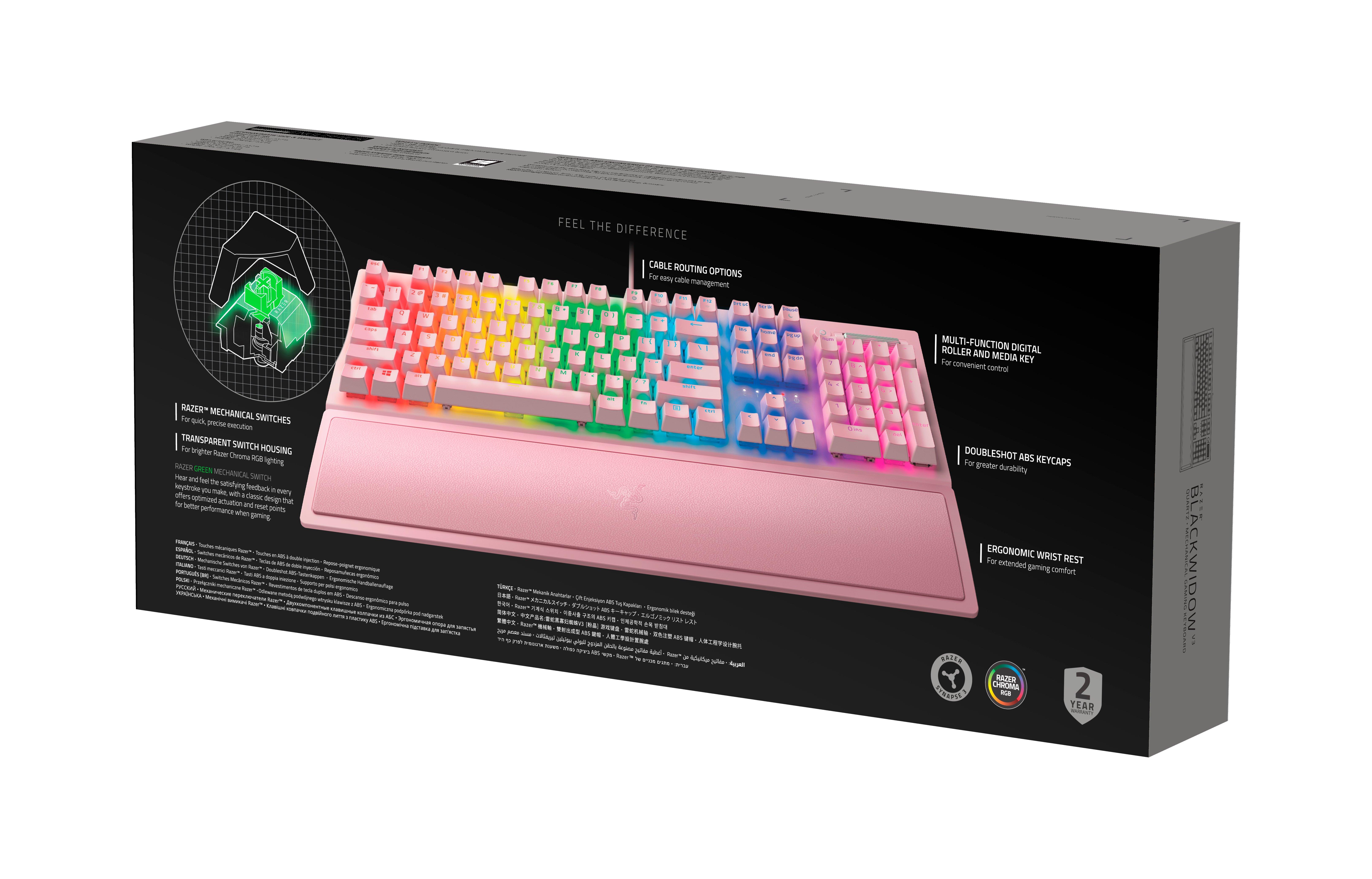 Razer Blackwidow V3 Wired Mechanical Gaming Keyboard for PC, Chroma RGB,  Wrist Rest, Quartz 