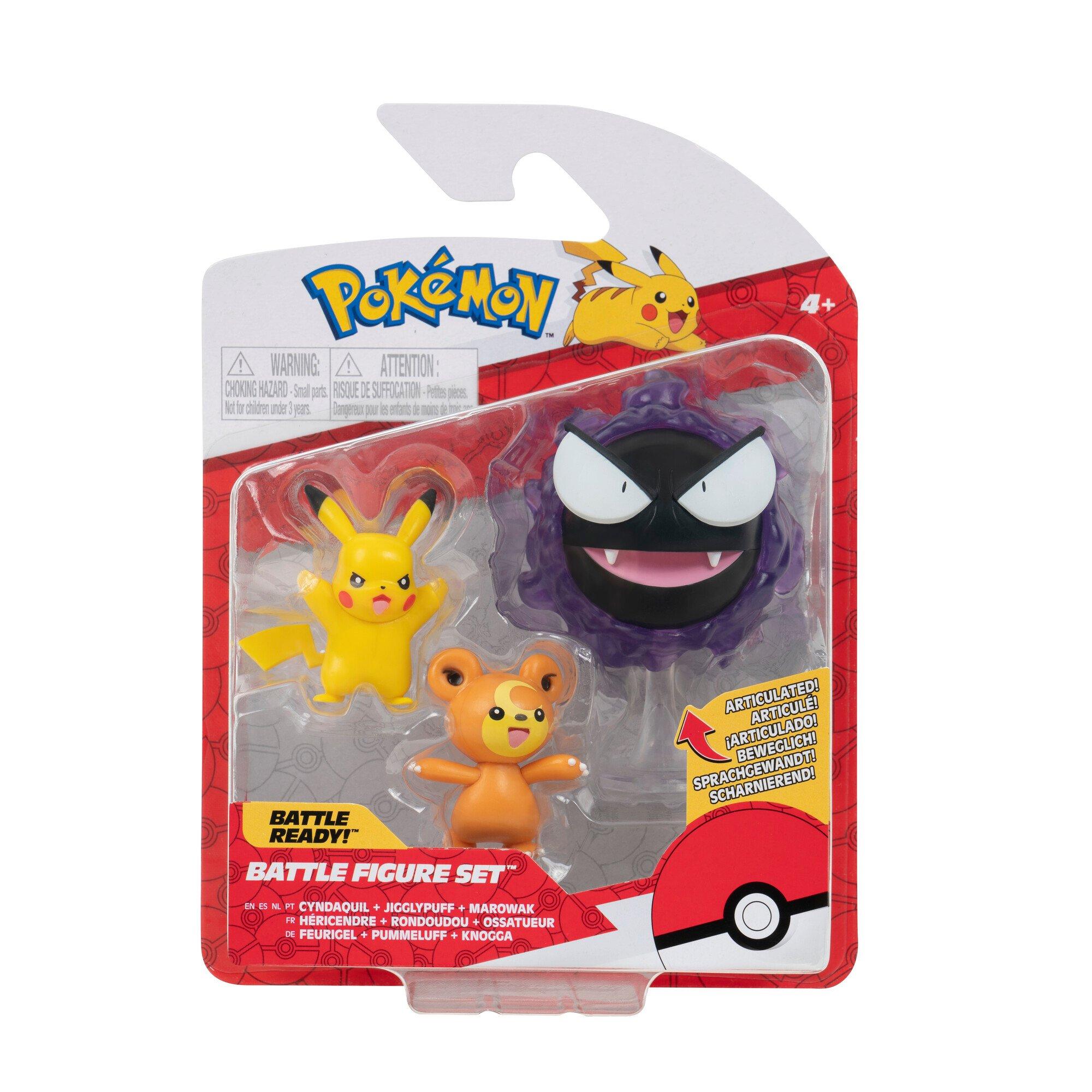 Pokemon 3-in Battle Action Figure Set 3-Pack - Teddiursa, Pikachu, Ghastly