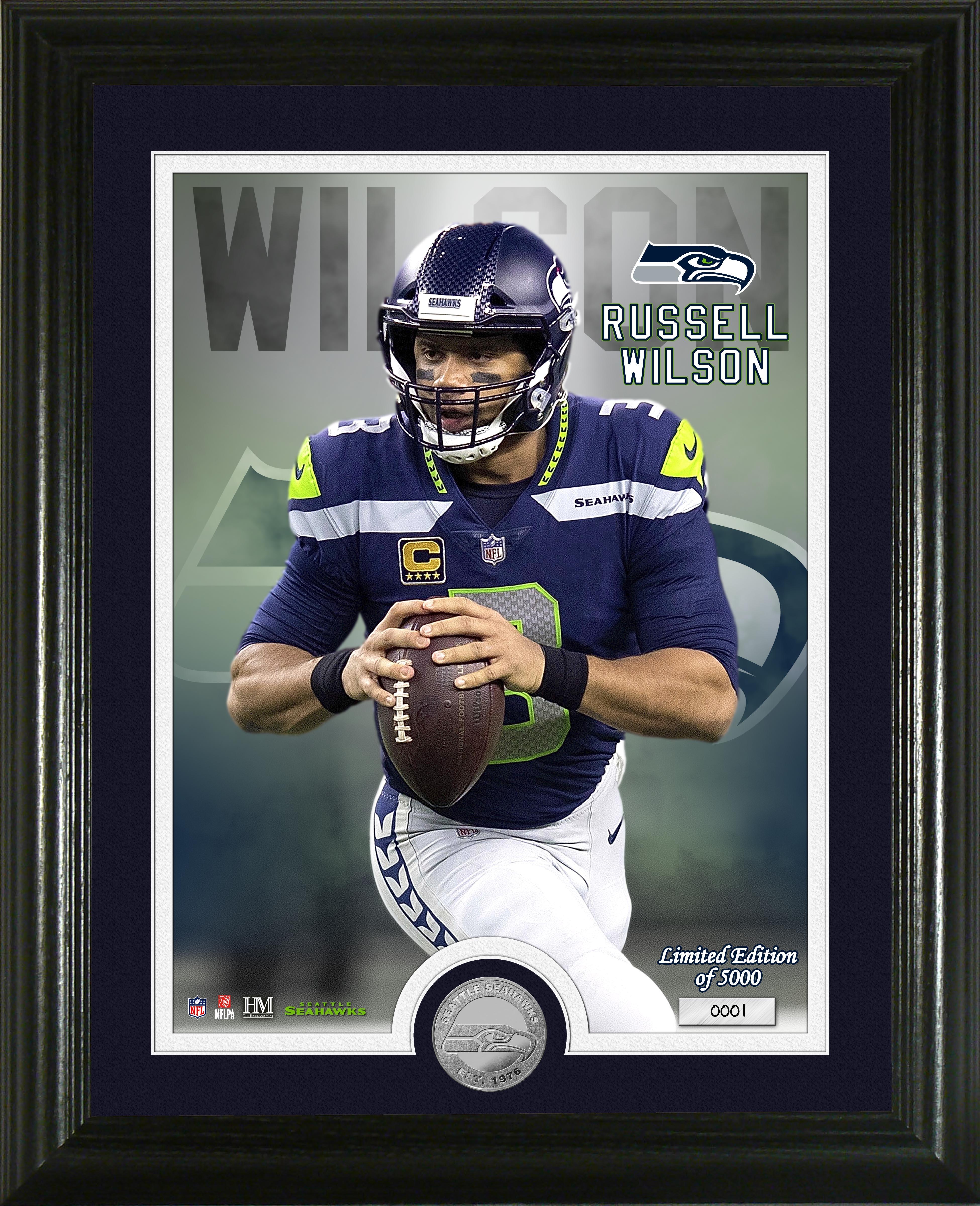 Highland Mint NFL Seattle Seahawks Russell Wilson Silver Minted Coin and Framed Photo