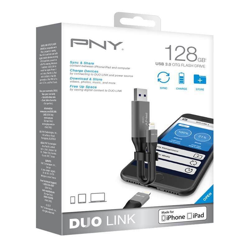 list item 1 of 9 PNY 128GB DUO LINK iOS USB 3.O TG Flash Drive P-FDI128LA02GC-RB