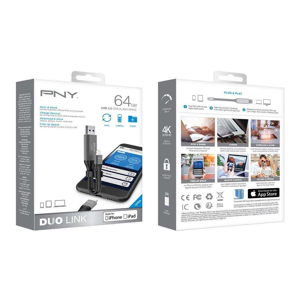 PNY 64GB DUO LINK iOS USB 3.0 OTG Flash Drive P-FDI64GLA02GC-RB