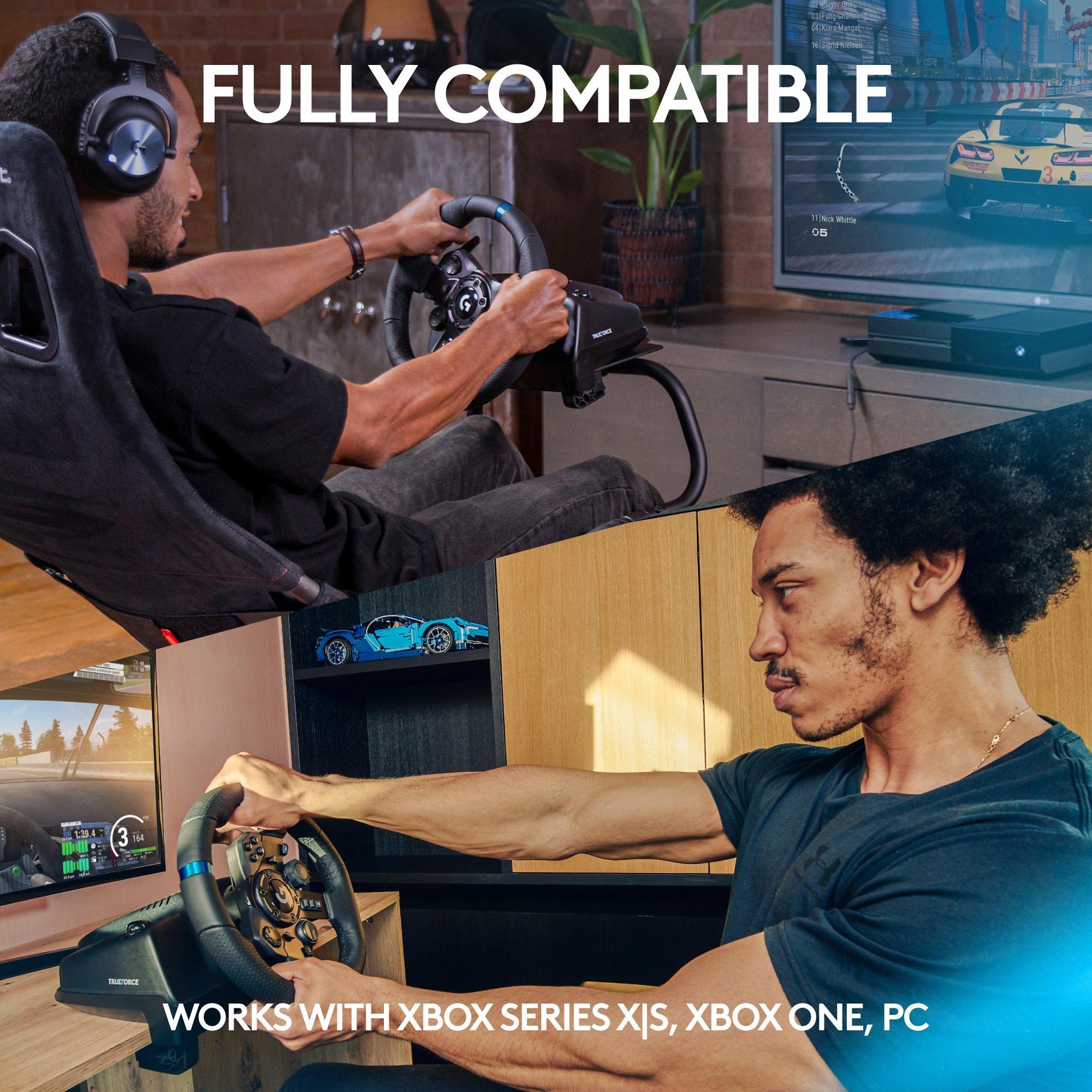  Logitech G923 Racing Wheel and Pedals for Xbox XS, Xbox One  and PC Featuring TRUEFORCE up to 1000 Hz Force Feedback, Responsive Pedal,  Dual Clutch Launch Control, and Genuine Leather Wheel