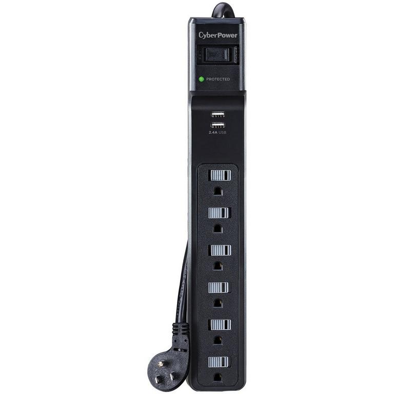 CyberPowerPC 6 Outlet 2 USB Port Surge-Protector Power Strip 4 ft (GameStop)