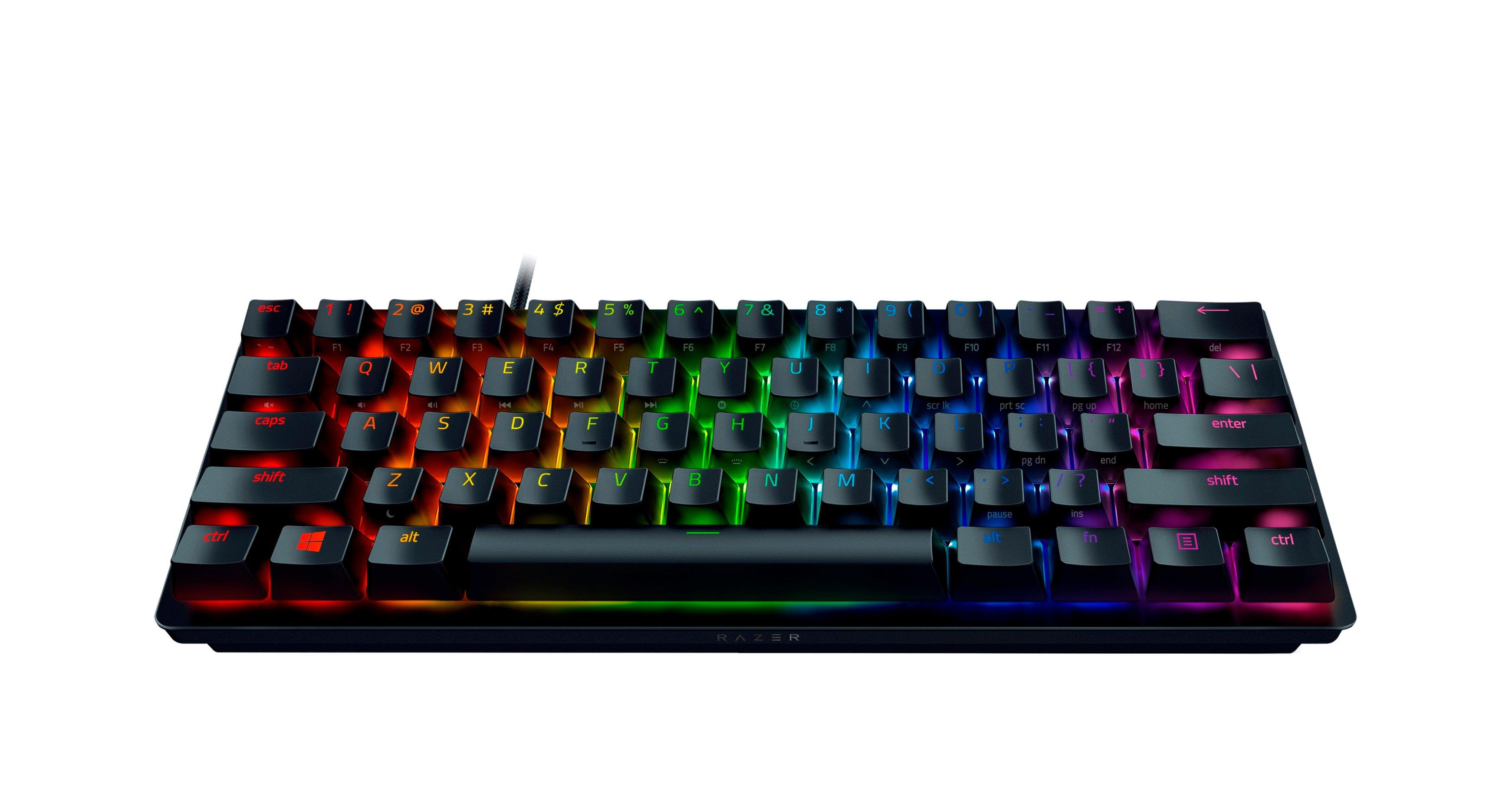 Razer Huntsman Mini 60% Gaming Keyboard + PBT Keycap + Coiled Cable Upgrade  Set Bundle: Classic Black/Clicky Optical - Quartz Pink