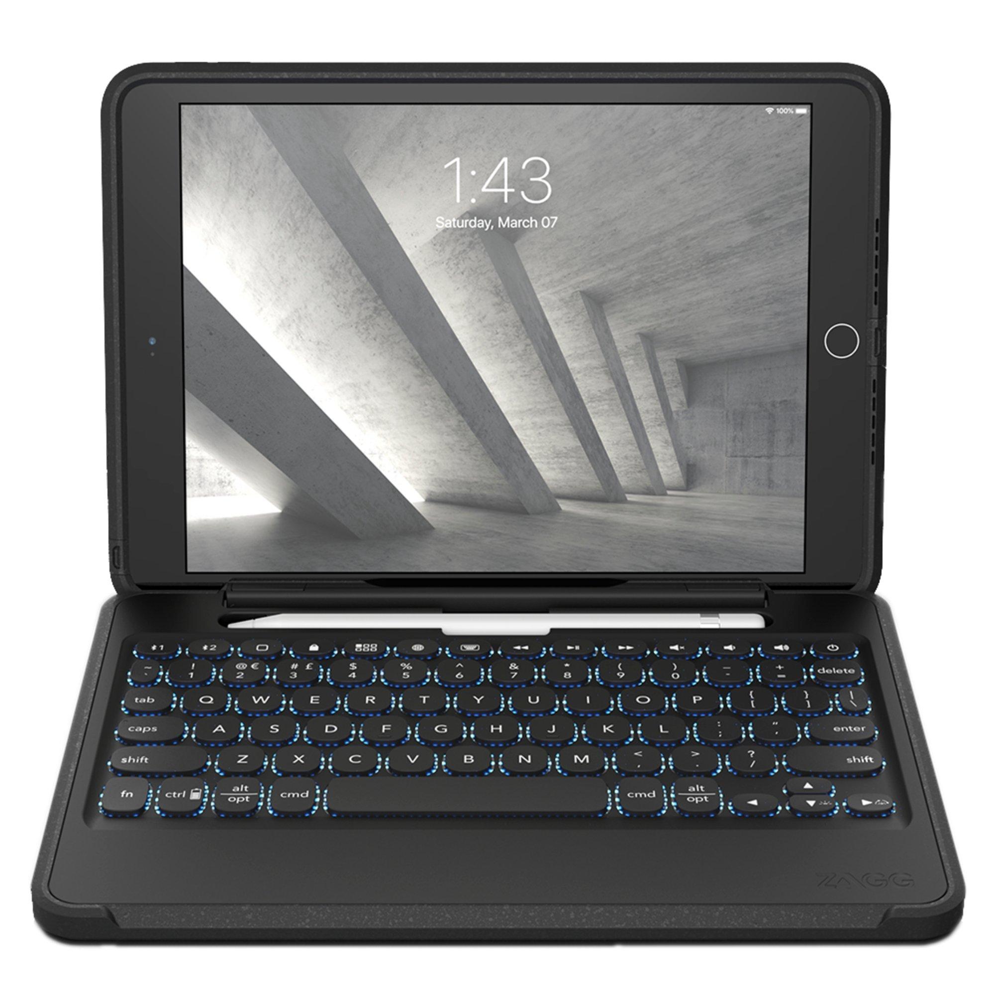 ZAGG Rugged Book Durable Case Hinged with Detachable Backlit Keyboard for iPad Air Black 