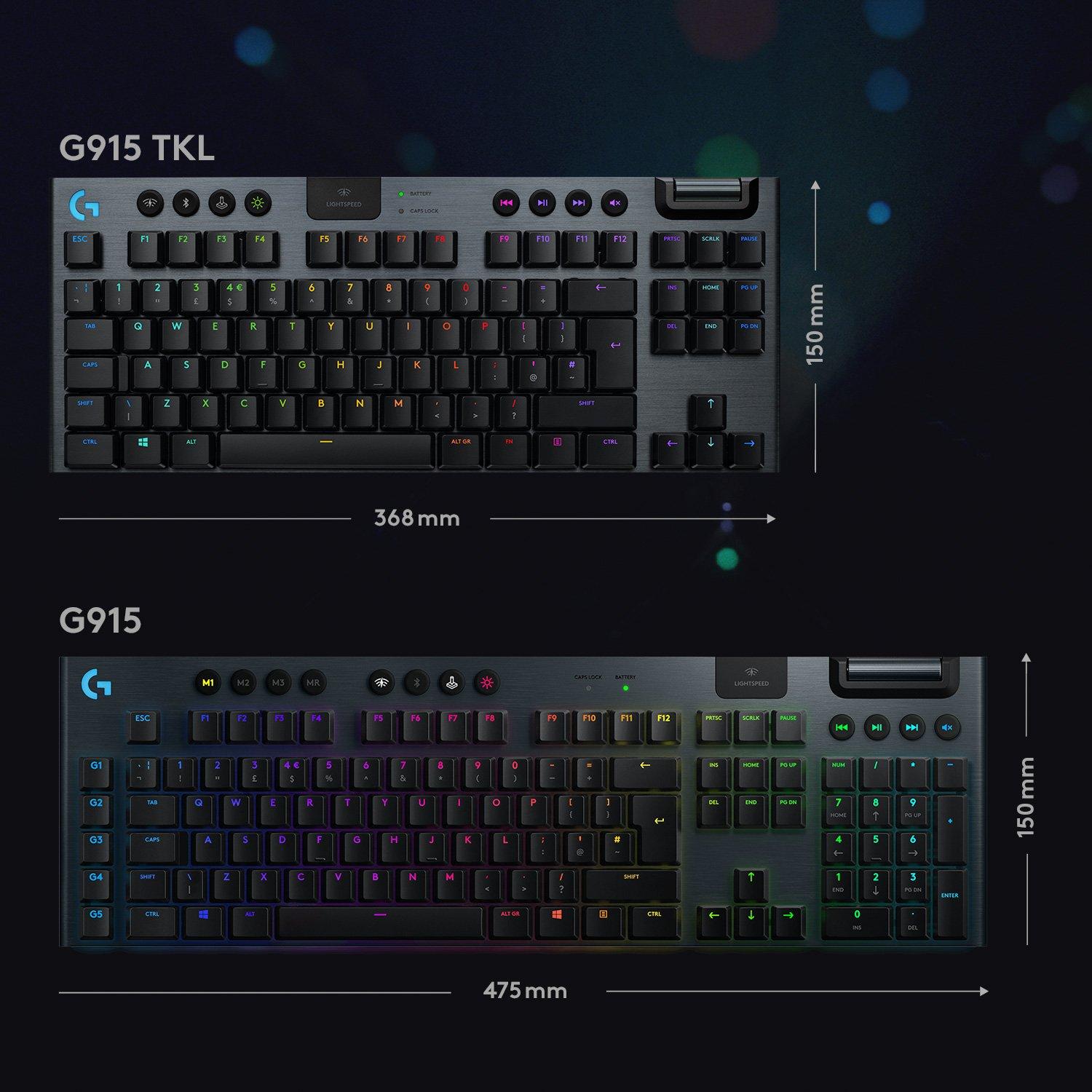 Logitech Πληκτρολόγιο G915 RGB Carbon TKL Tactile Switches Ασύρματο