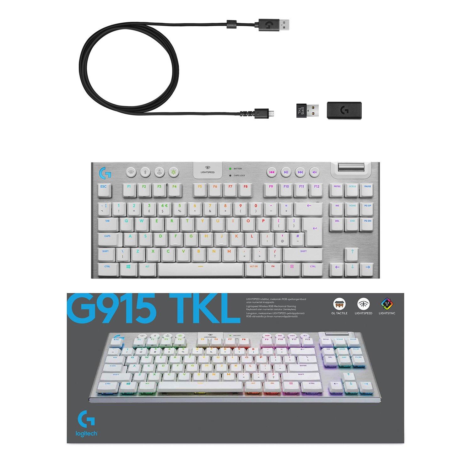 Logitech G915 TKL LIGHTSPEED Wireless White Tactile Switches RGB Gaming ...