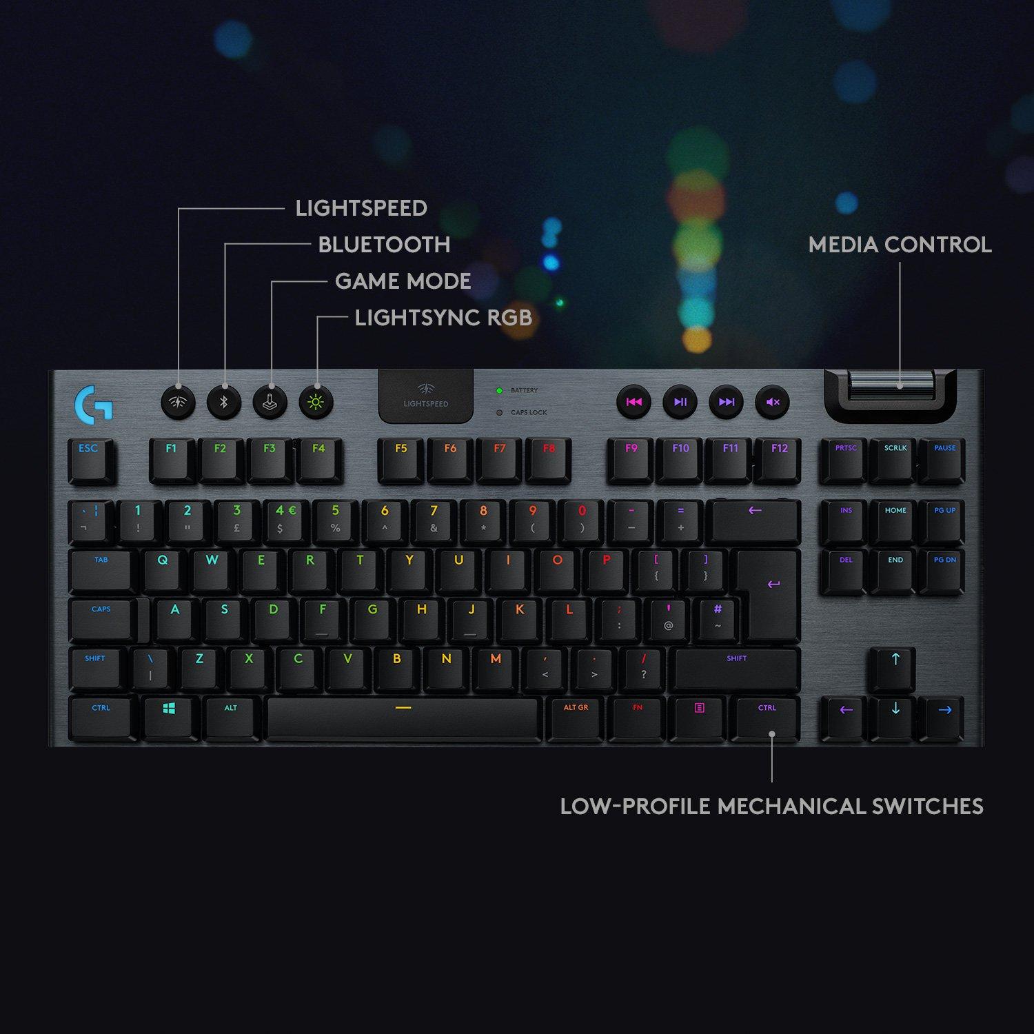 Logitech G915 TKL LIGHTSPEED Wireless Carbon Clicky Switches Gaming Keyboard