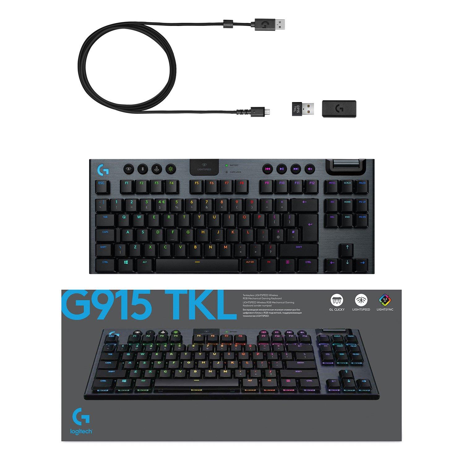 list item 11 of 11 Logitech G915 TKL LIGHTSPEED Wireless Carbon Clicky Switches Gaming Keyboard