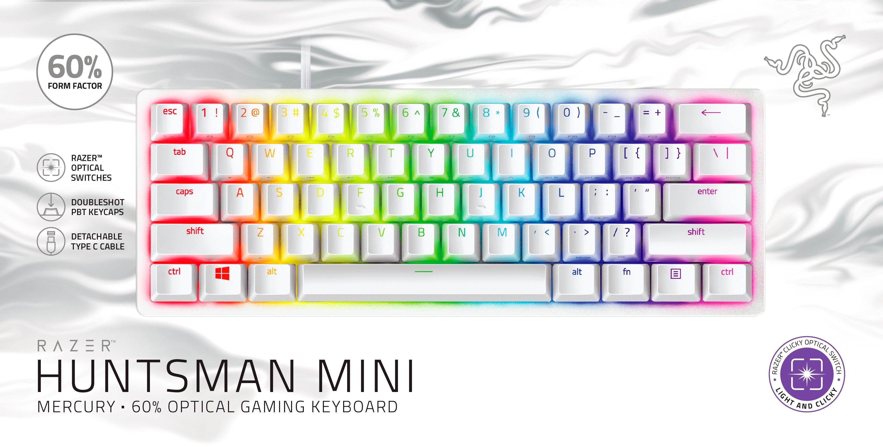  Razer Huntsman Mini 60% Gaming Keyboard: Fast Keyboard Switches  - Clicky Optical Switches - Chroma RGB Lighting - PBT Keycaps - Onboard  Memory - Mercury White : Electronics