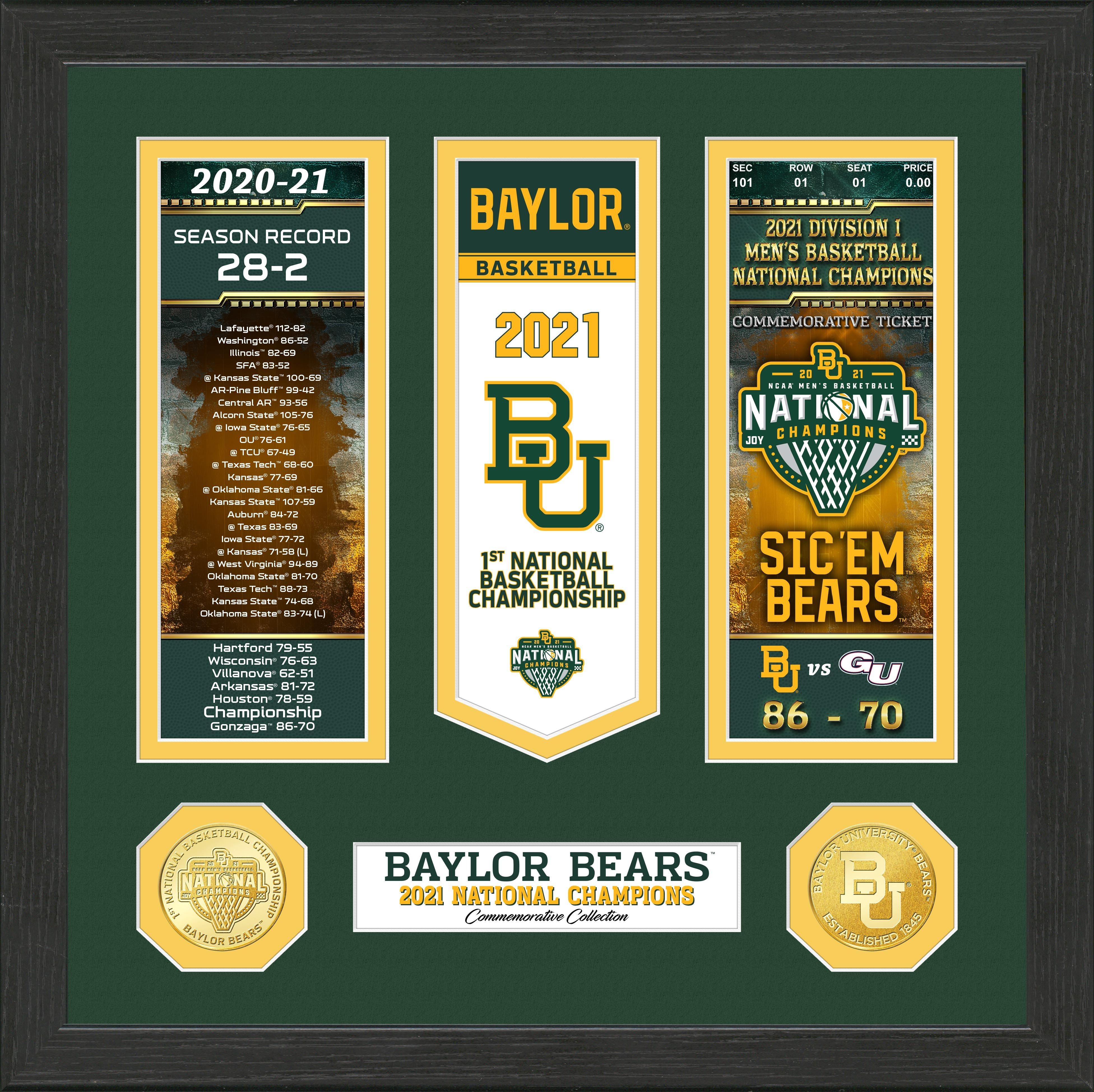 Highland Mint NCAA Baylor Bears 2021 Division I Mens Basketball National Champions Ticket and Banner Photo Mint
