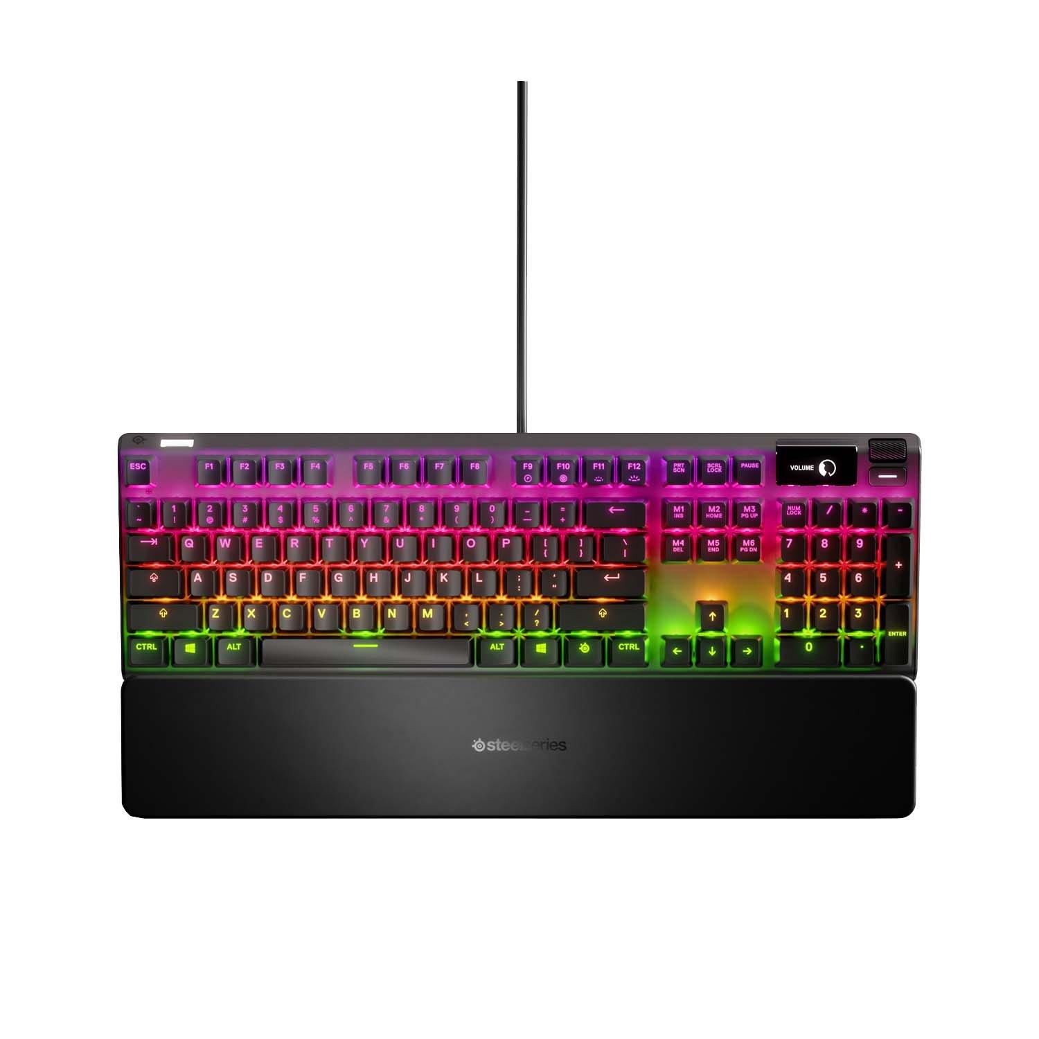 SteelSeries Apex Mechanical Gaming Keyboard OLED Smart Display USB Passthrough and Media CONTROLS Tactile and Quiet RGB Backlit (Brown Switc