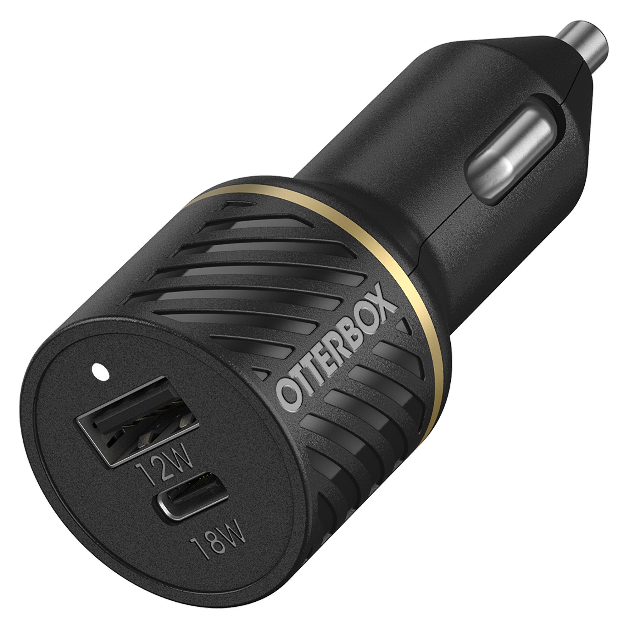 Fast Charge Dual Port USB-C and USB Black Car Charger 30w