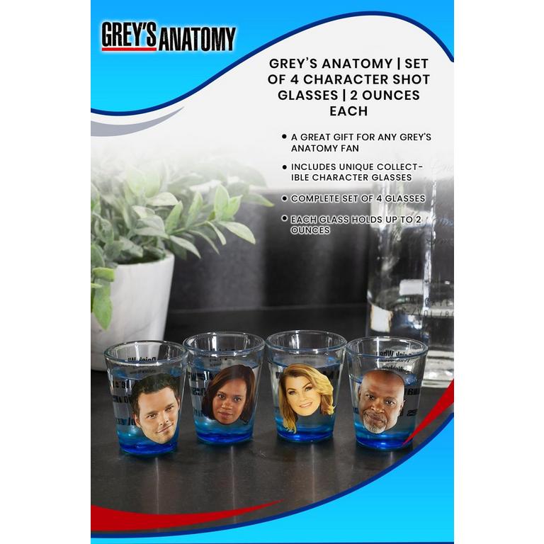 Greys Anatomy Drinking Game Set Of 4 Character Shot Glasses 2 Ounces Each 