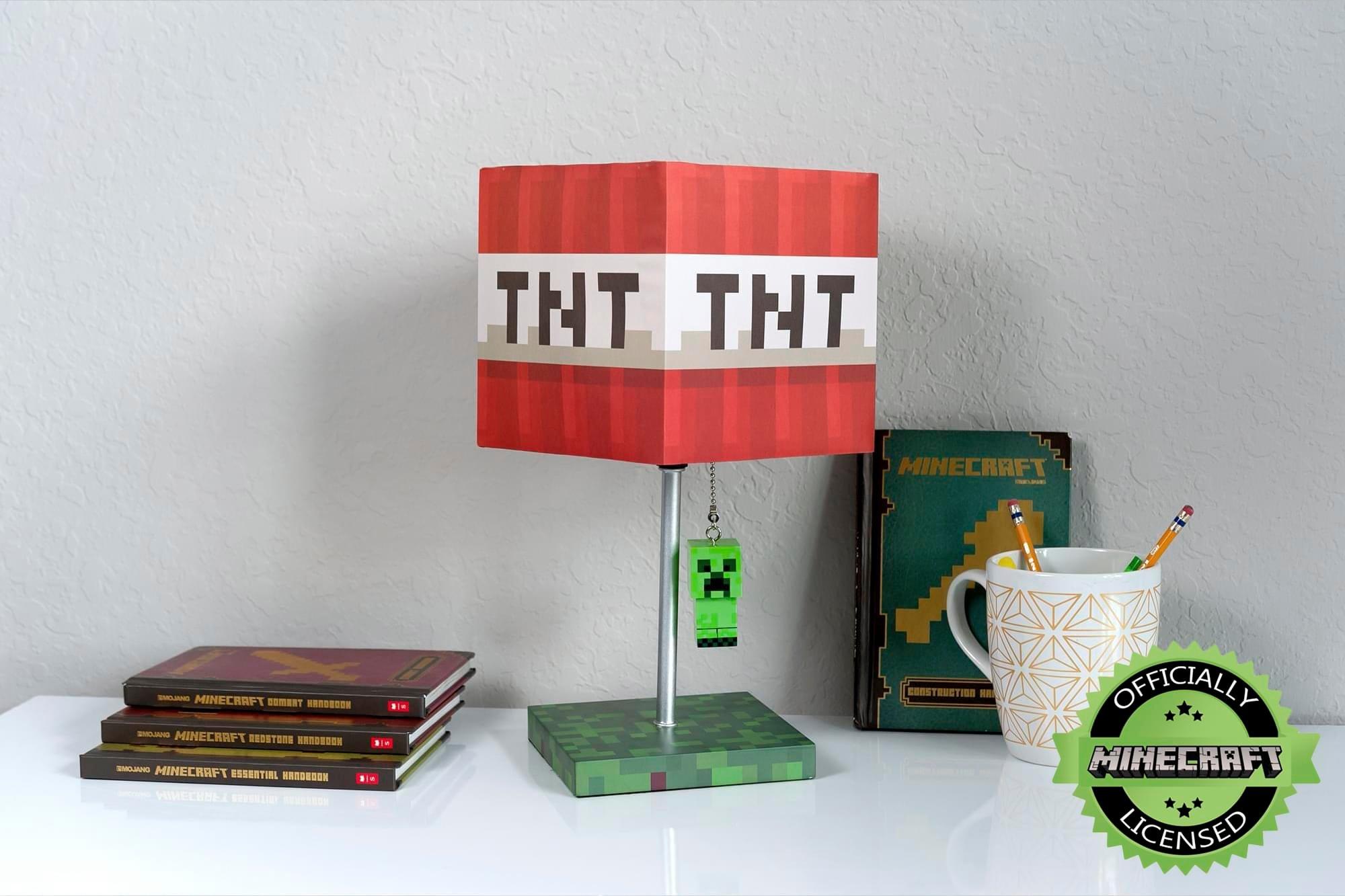 Minecraft TNT Block LED Desk Lamp with 3D Creeper Pull