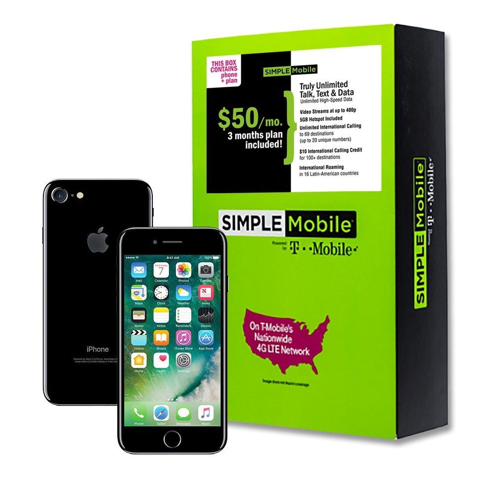 Apple iPhone 7 RFB Black Phone and Simple Mobile Prepaid 3 Month $50 Unlimited Plan Bundle GameStop