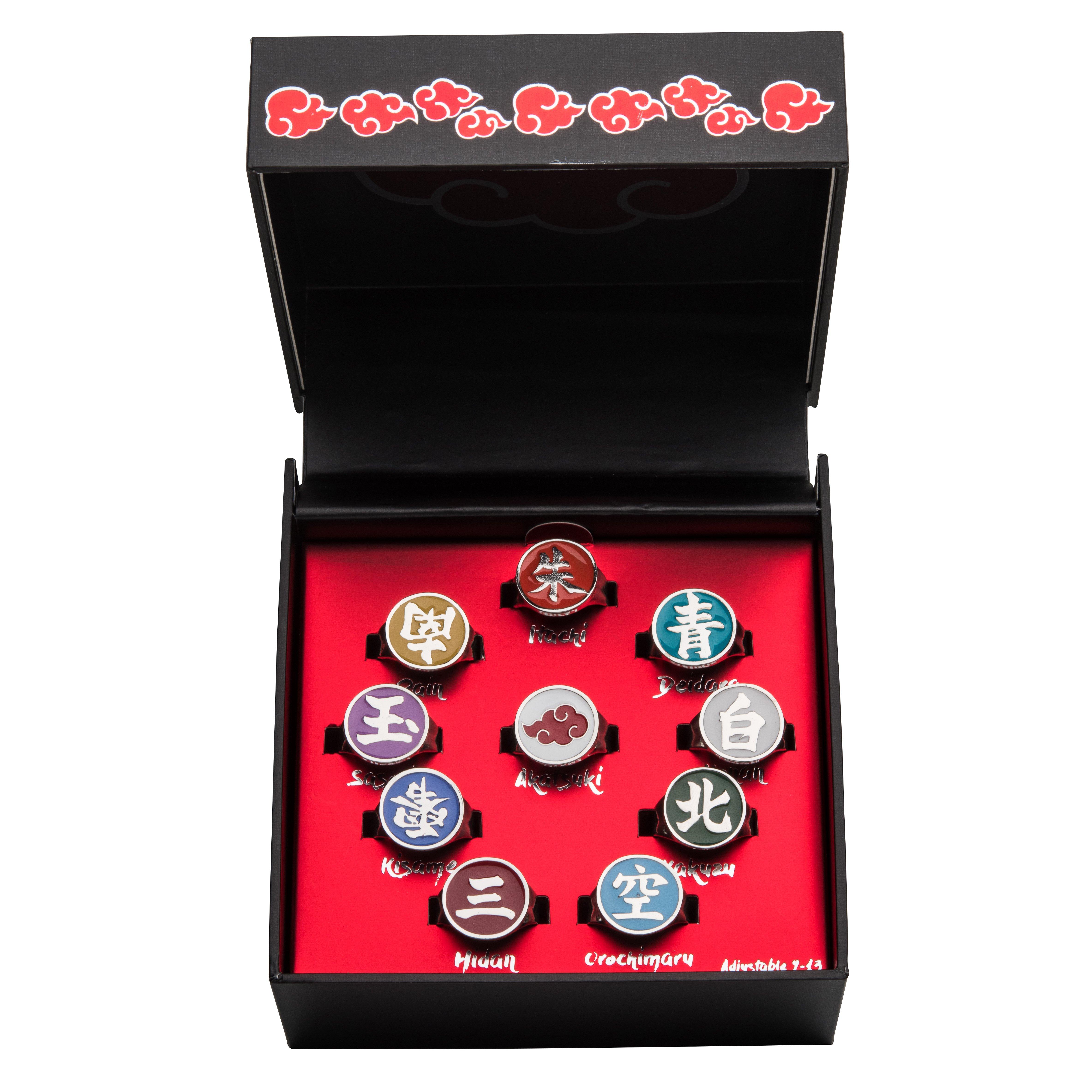 Naruto Shippuden Akatsuki Ten Clans Rings Set Zinc Alloy Sizes 8 13 Collectible Adjustable Ring Set Gamestop