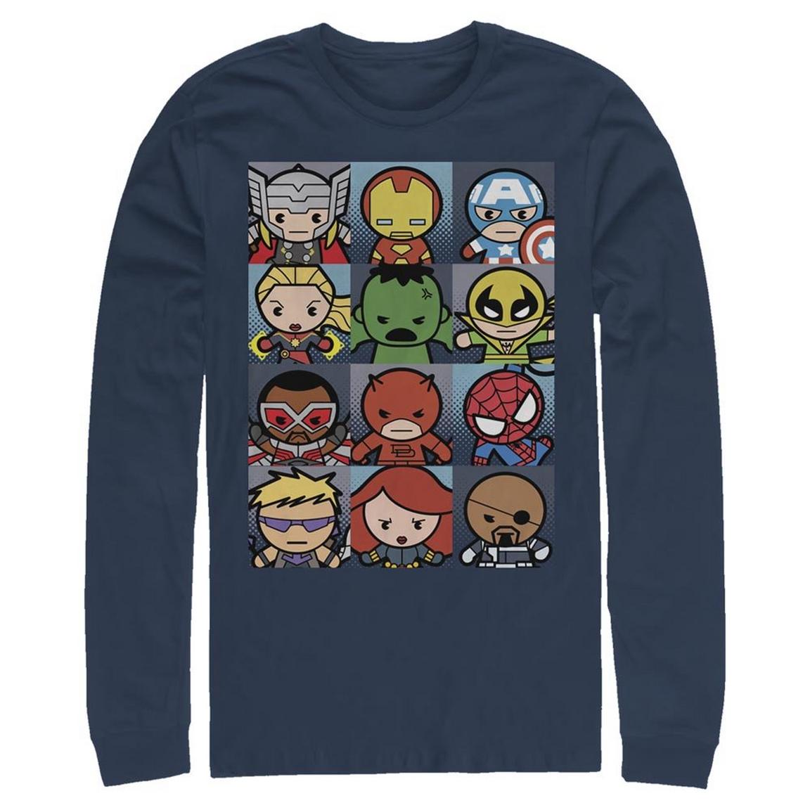 Marvel Avengers Chibi Character Boxes Long Sleeve Unisex T-Shirt, Size: Small, Fifth Sun