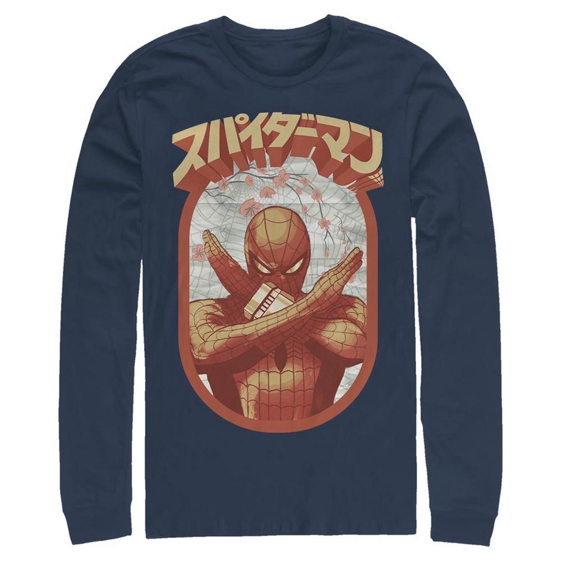 Marvel Spider-Man Kanji Cherry Blossom Long Sleeve Unisex T-Shirt, Size: Large, Fifth Sun