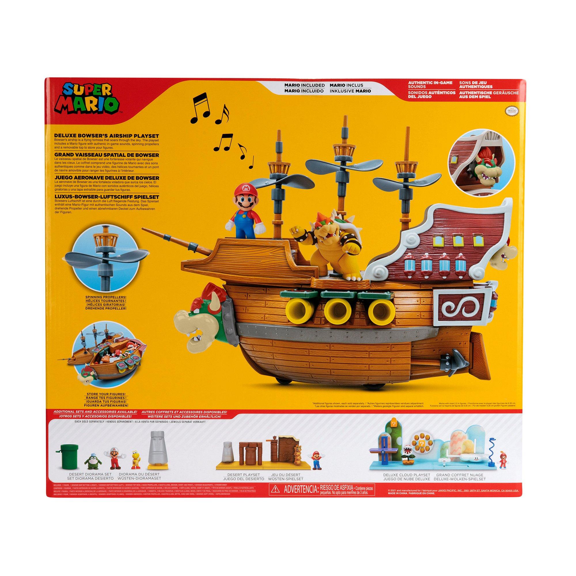 Super Mario Deluxe Bowser's Air Ship Playset with Mario Action Figure –  Authentic In-Game Sounds & Spinning Propellers Medium