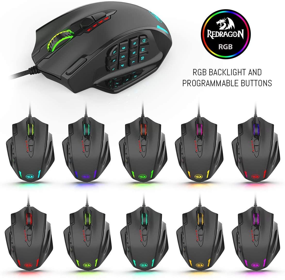Redragon M908 Impact RGB LED MMO Progammable Optical Wired Gaming Mouse ...