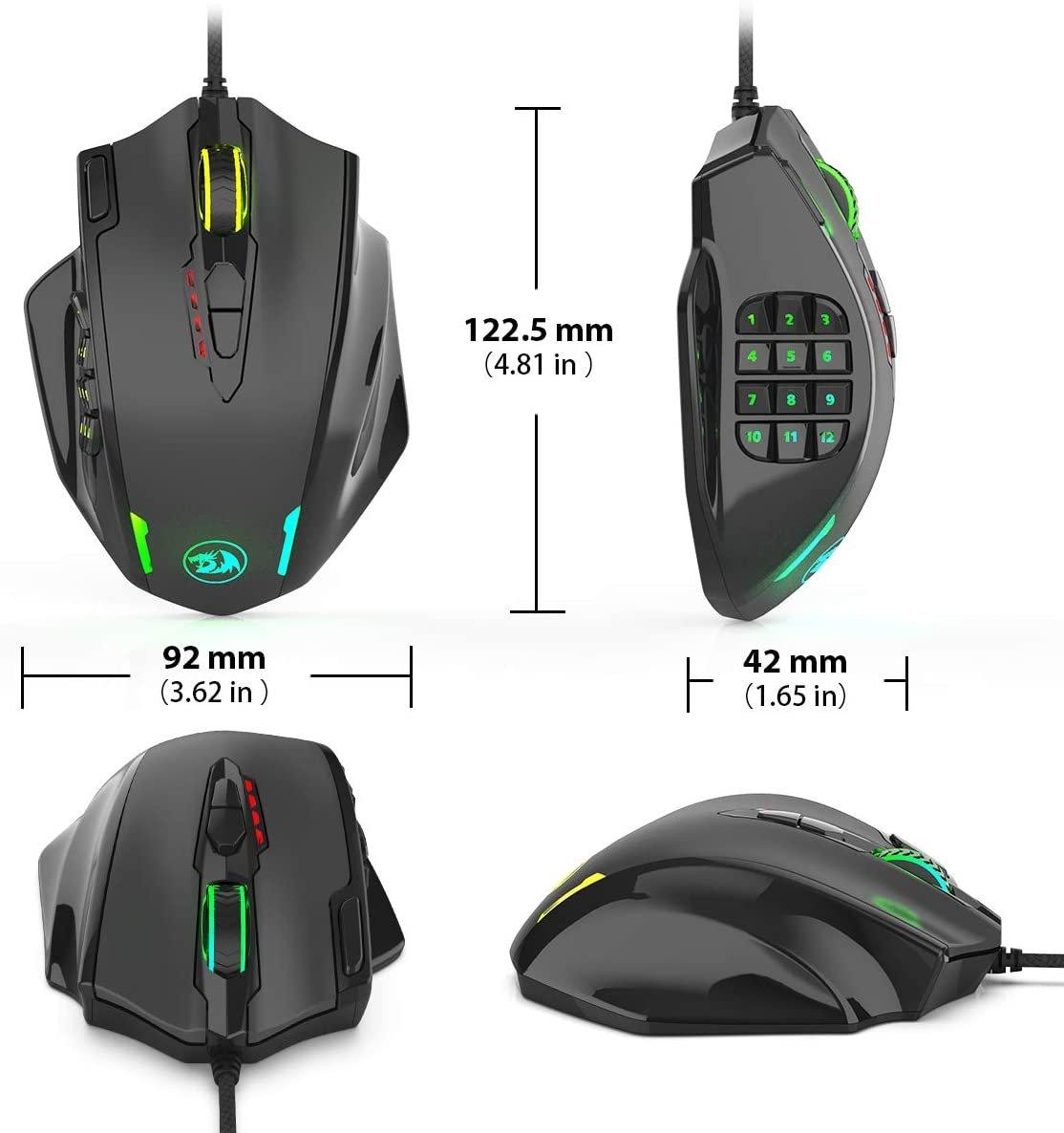 Redragon M908 Impact RGB LED MMO Progammable Optical Wired Gaming Mouse with Tuning Weight Set