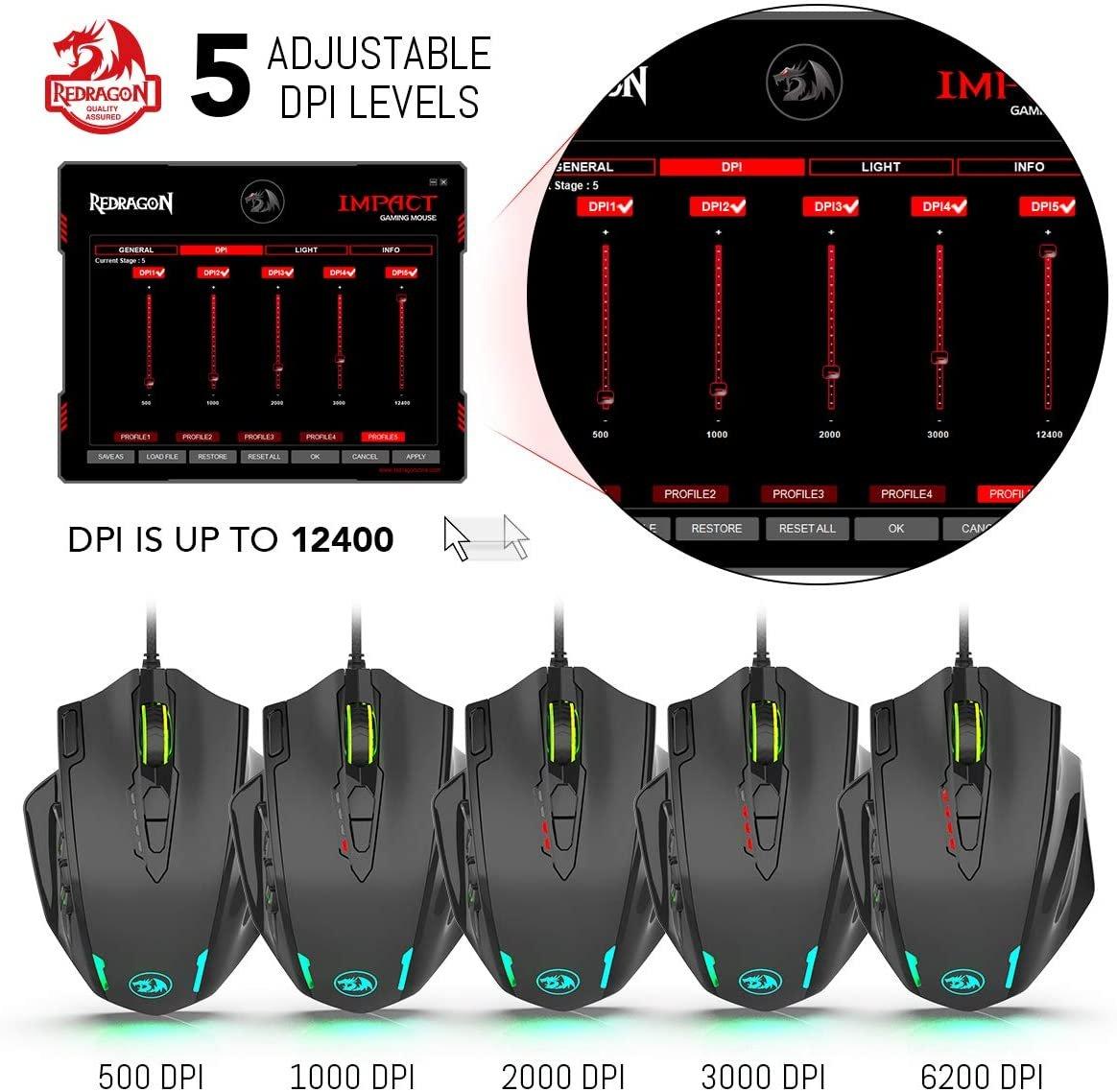 Redragon M908 Impact RGB LED MMO Progammable Optical Wired Gaming Mouse