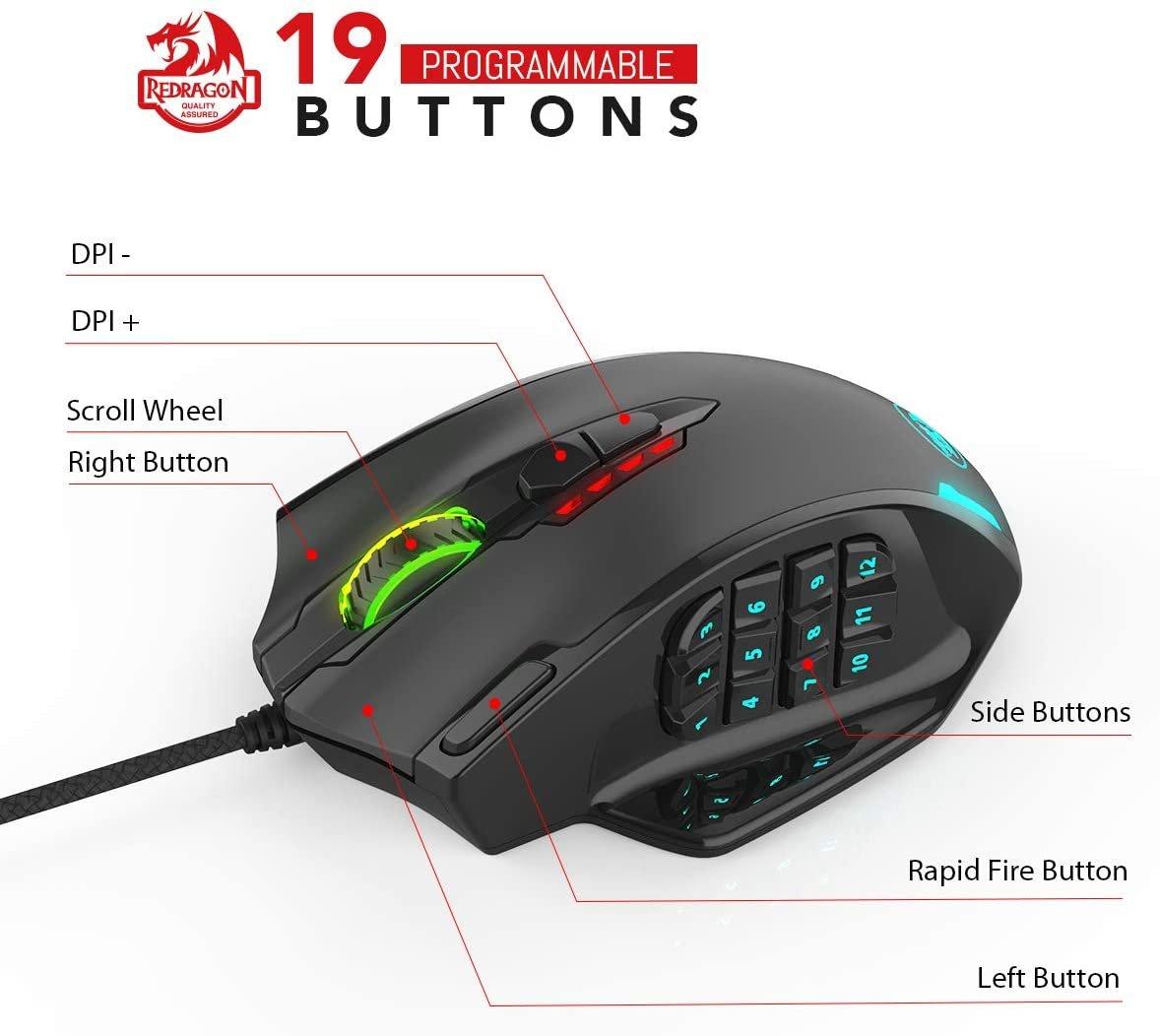 Redragon M908 Impact RGB LED MMO Progammable Optical Wired Gaming Mouse